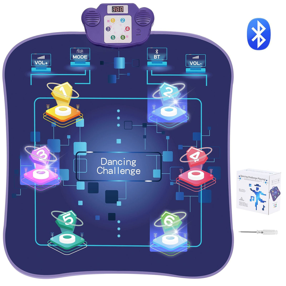 Dance Mat, 6-Button Dance Mixer Rhythm Step Play Mat, Electronic Dance Pad with Wireless Bluetooth, LED Lights, 5 Game Modes, Adjustable Volume, Built-in Music, Toys Gifts for 3+ Year Old Girls
