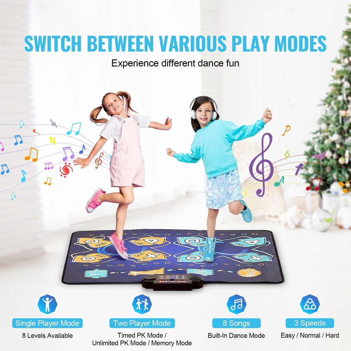 Dance Mat, 8-Button Dance Mixer Rhythm Step Play Mat, Electronic Dance Pad with Single/Two Player Modes, Adjustable Volume, Built-in Music, 8 Challenge Levels, Toys Gifts for 3+ Year Old Girls