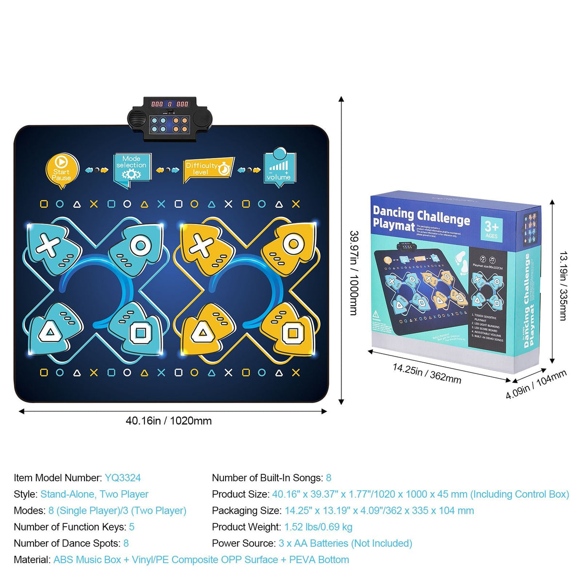 Dance Mat, 8-Button Dance Mixer Rhythm Step Play Mat, Electronic Dance Pad with Single/Two Player Modes, Adjustable Volume, Built-in Music, 8 Challenge Levels, Toys Gifts for 3+ Year Old Girls