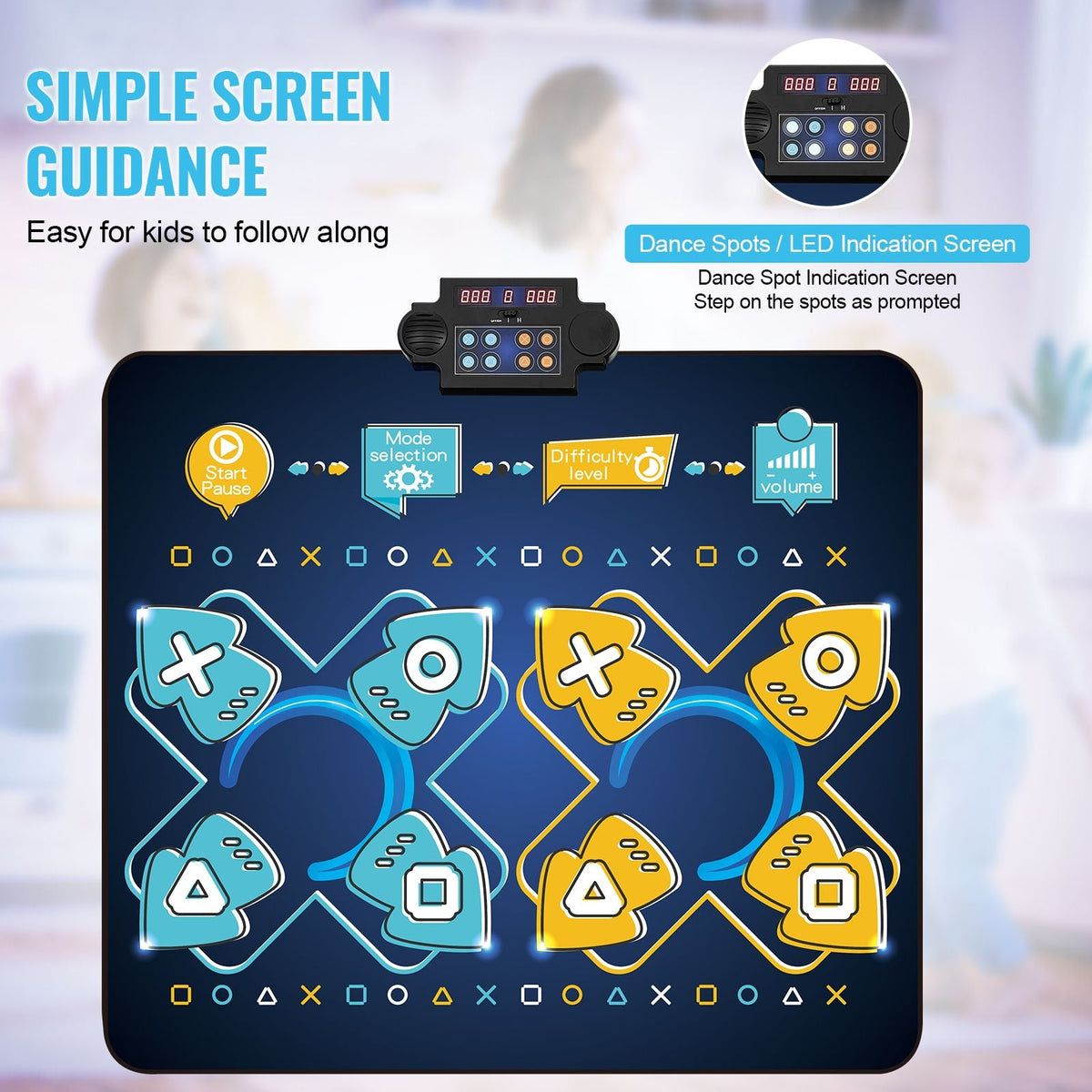 Dance Mat, 8-Button Dance Mixer Rhythm Step Play Mat, Electronic Dance Pad with Single/Two Player Modes, Adjustable Volume, Built-in Music, 8 Challenge Levels, Toys Gifts for 3+ Year Old Girls