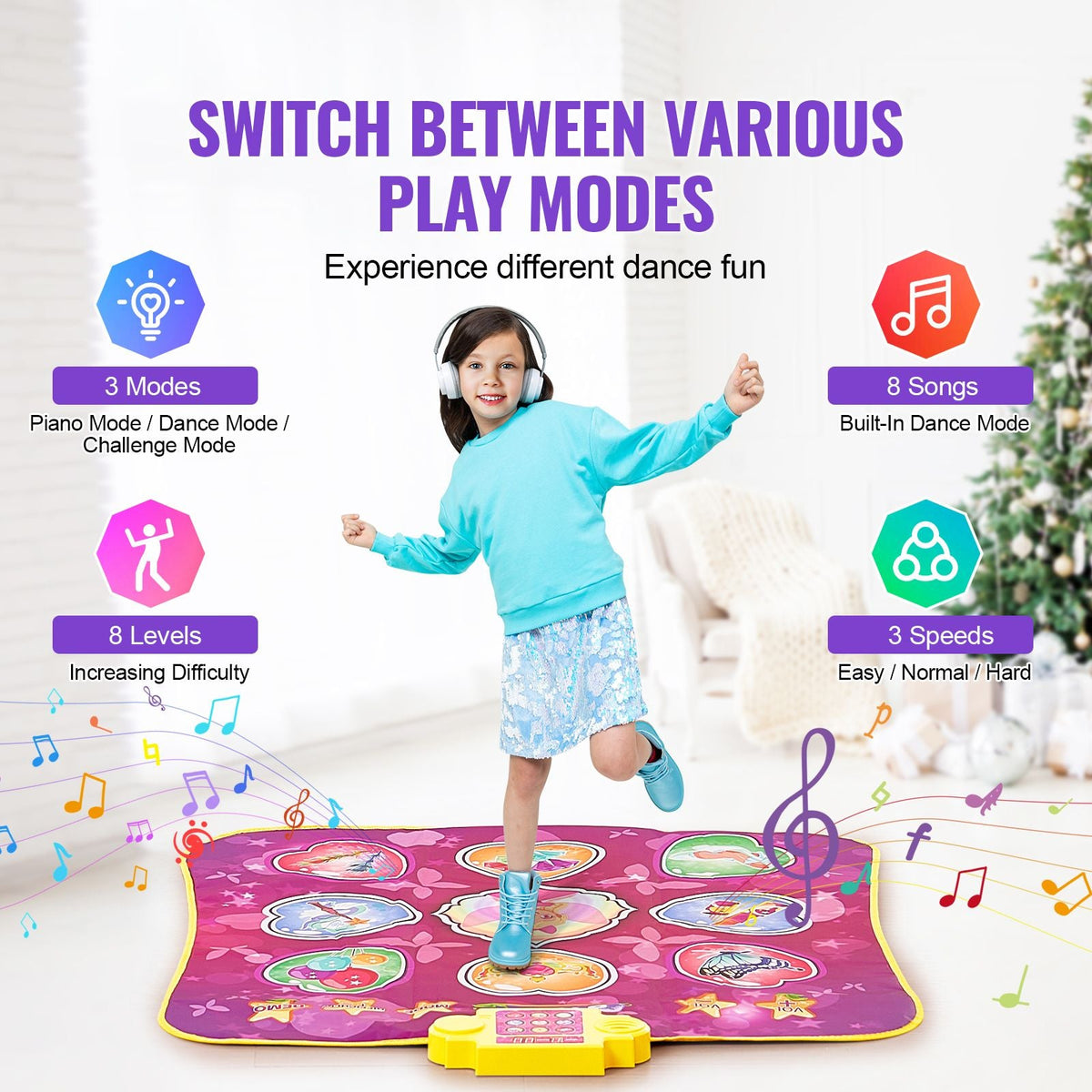 Dance Mat, 9-Button Dance Mixer Rhythm Step Play Mat, Electronic Dance Pad with 3 Game Modes, Adjustable Volume, Built-in Music, 8 Challenge Levels, Birthday Toys Gifts for 3+ Year Old Girls