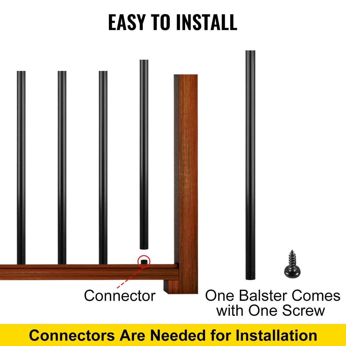 Deck Balusters, 101 Pack Metal Deck Spindles, 26\"x0.75\" Staircase Baluster with Screws, Aluminum Alloy Deck Railing for Wood and Composite Deck, Circle Baluster for Outdoor Stair Deck Porch