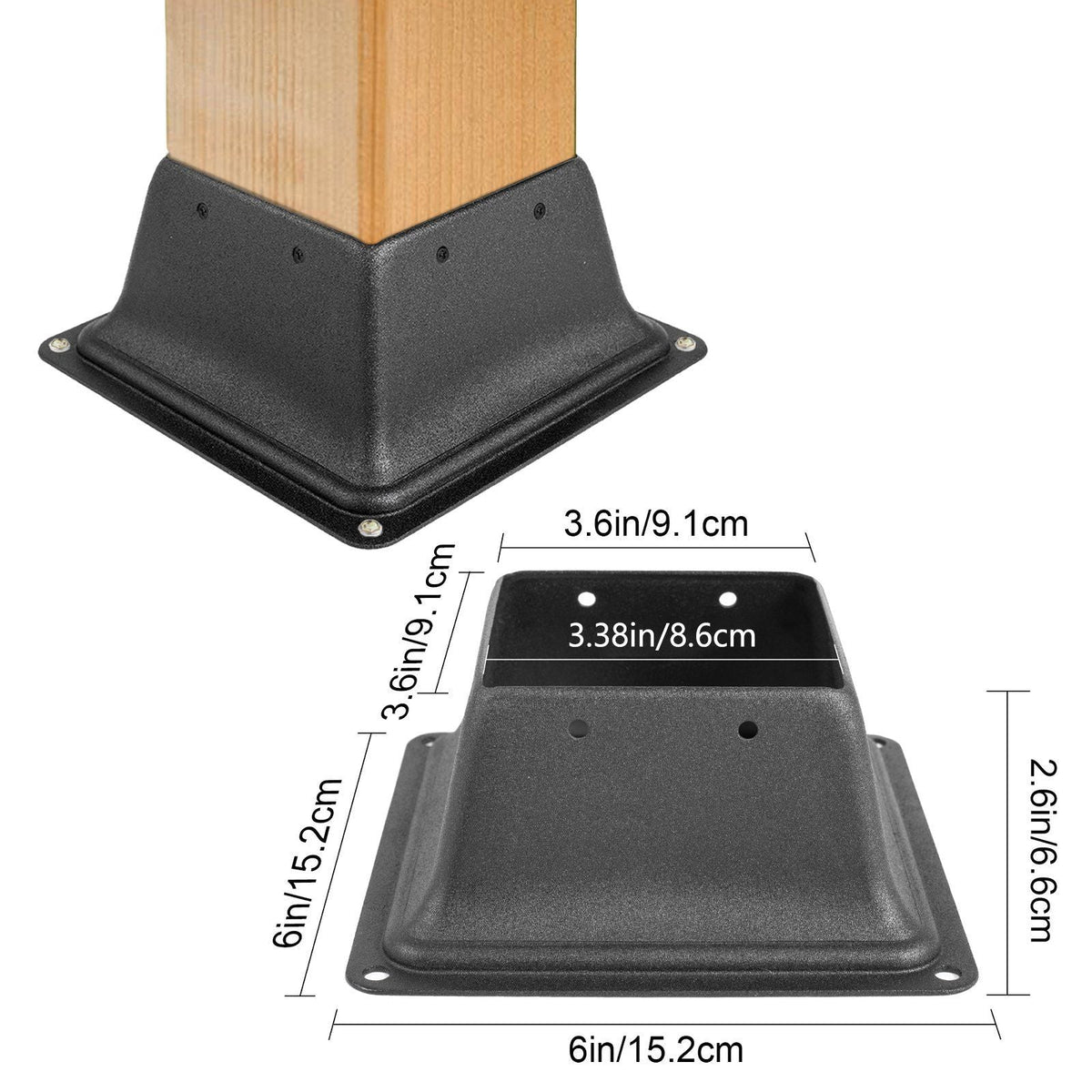 Deck Post Base, 10 PCS Post Base Skirt, 4 x 4\" (Internal 3.38x3.38\") Post Support Flange, 2.5 LBS Deck Post Skirt, Powder-Coated Decking Post Base, Wood Post Anch for Deck Support Porch Railin