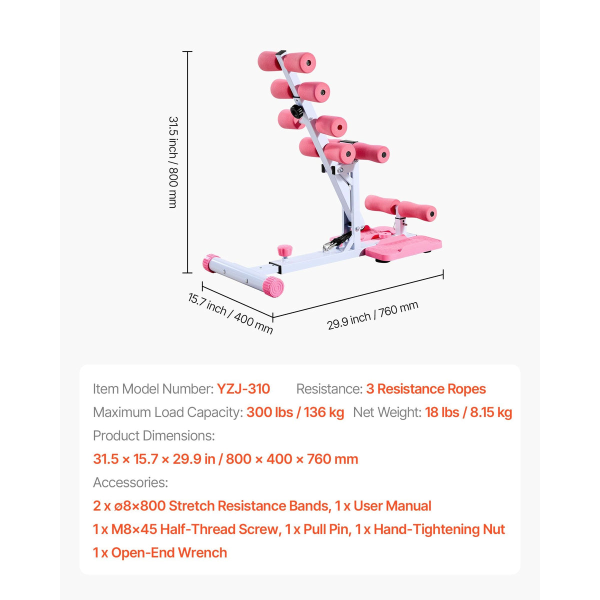 Deep Squat Machine, Adjustable Glutes Trainer Machine with 3 High-Strength Resistance Bands, Folding Core Leg & Glutes Exercise Trainer, Push Up Workout Equipment at Home Gym, Pink + White
