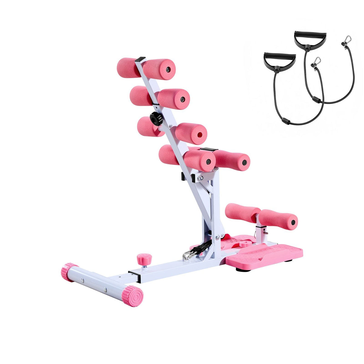 Deep Squat Machine, Adjustable Glutes Trainer Machine with 3 High-Strength Resistance Bands, Folding Core Leg & Glutes Exercise Trainer, Push Up Workout Equipment at Home Gym, Pink + White