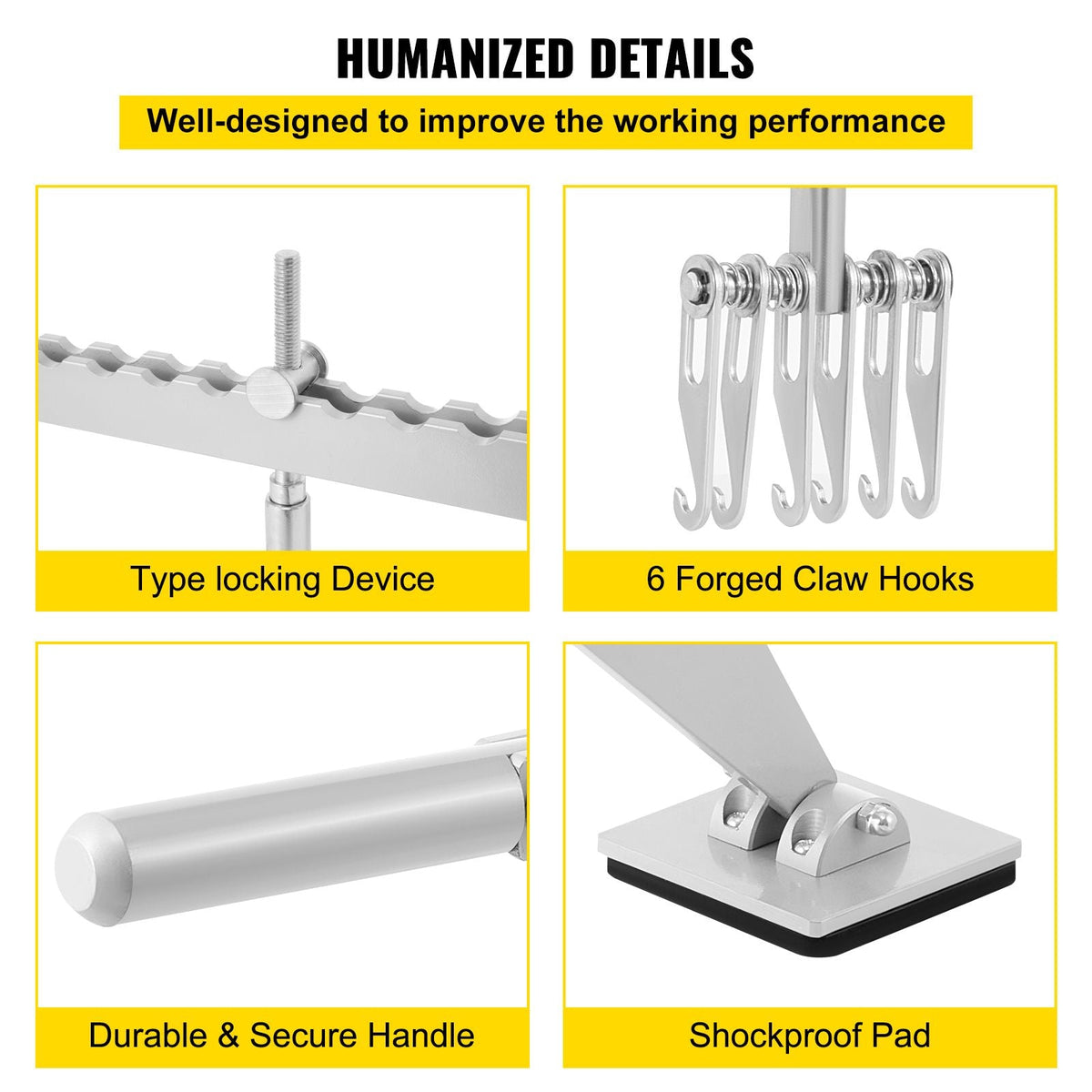 Dent Pull Lever Bar 6 Claw Hook Dent Puller Single Leg Lifter Portable Dent Pull Bar Aluminum Alloy for Car Dent Repairing