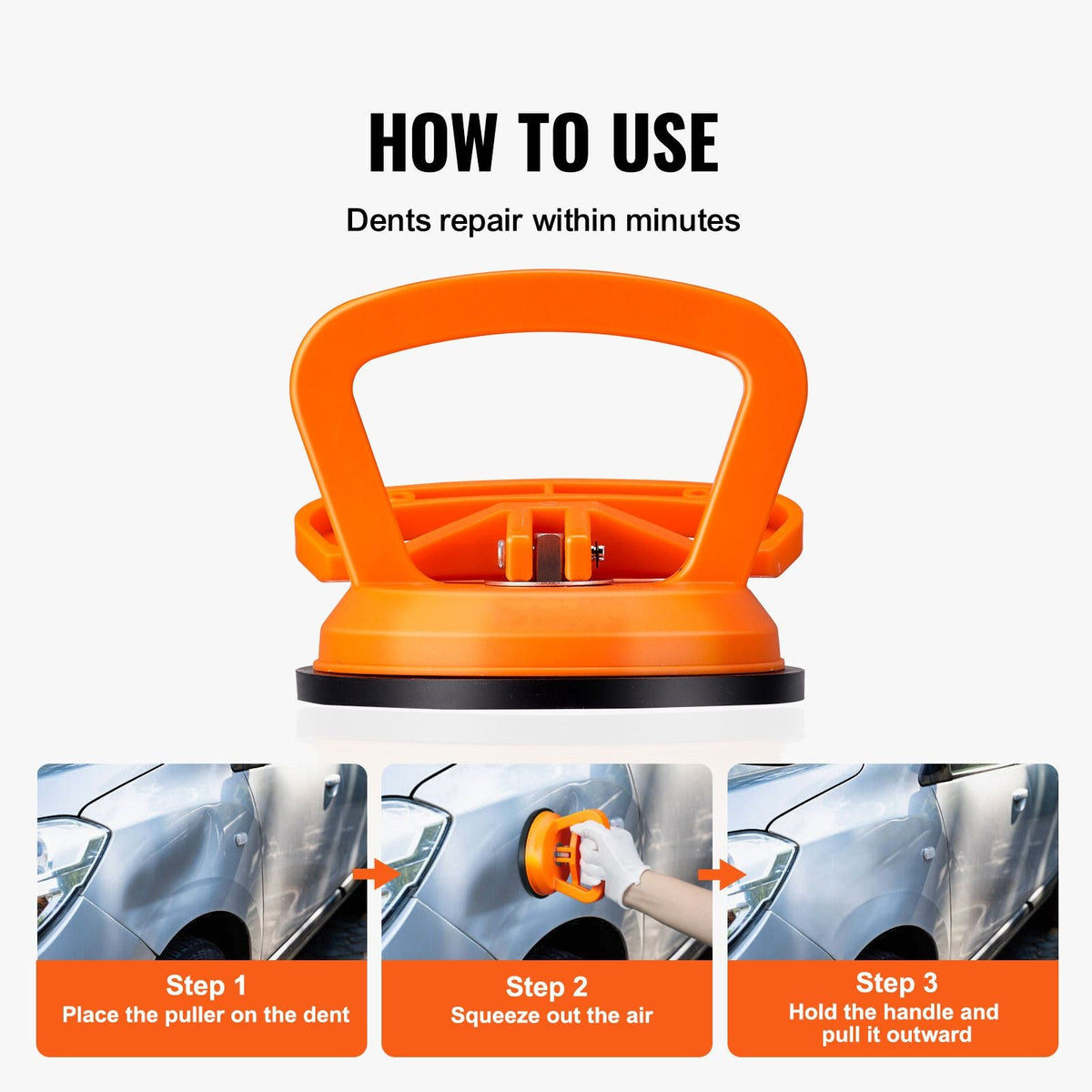 Dent Removal Kit, 3 Packs Suction Cups, Dent Puller Handle Lifter with Gloves and Cloth, Paintless Car Dent Puller Remover for Car Dent Repair, Glass, Tiles, Mirror Lifting and Moving