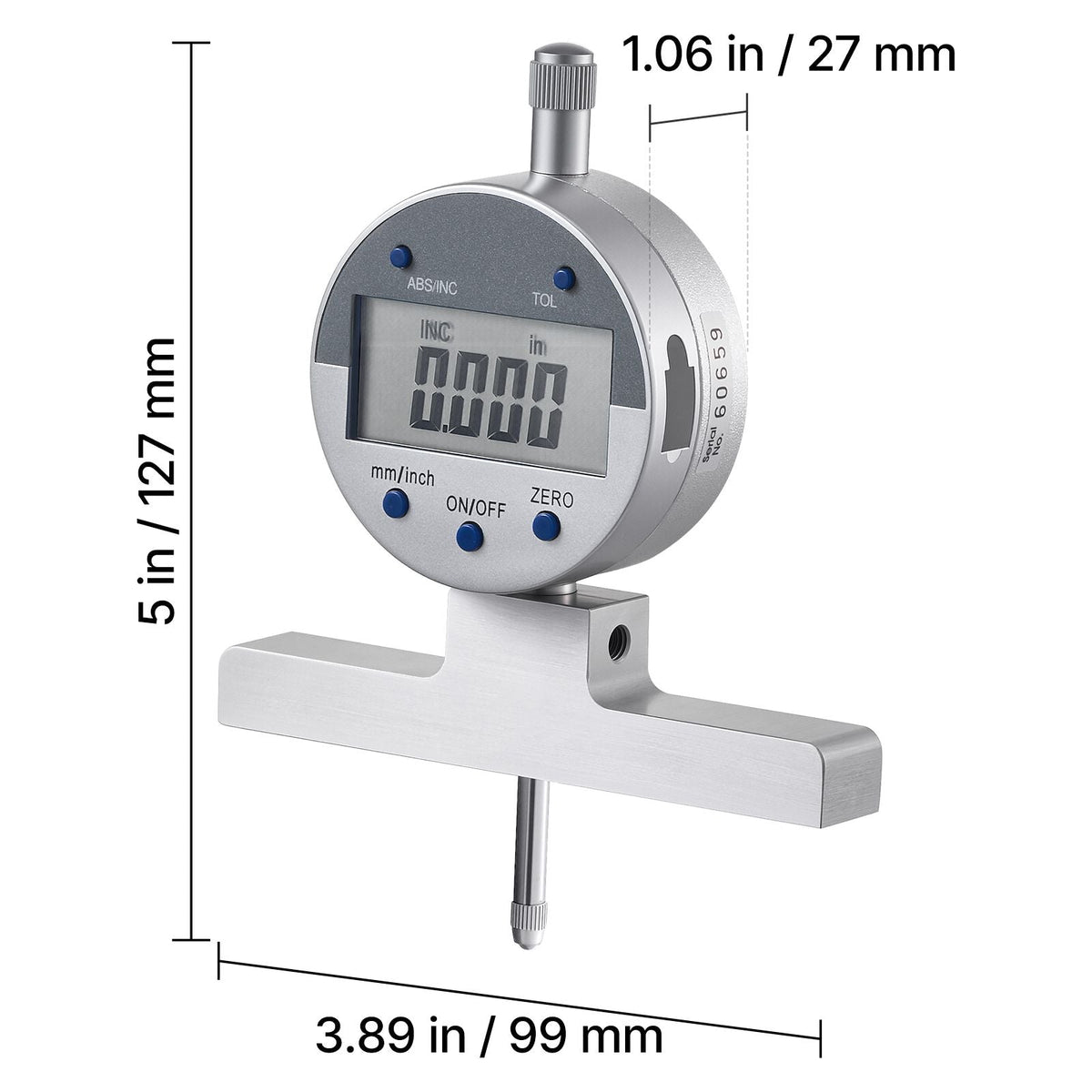 Depth Gauge, Depth Micrometer Digital Electronic Indicator 0-22 inch Measuring Range, 0.0005" Resolution, Precision Unit Conversion with 4 Anvils, Measuring Tool for Groove, Step, Hole