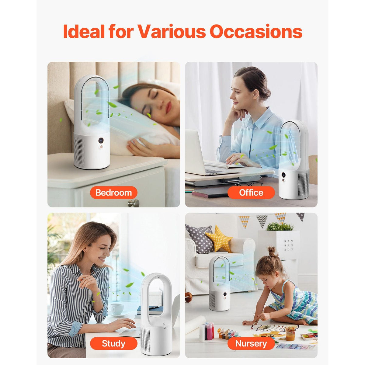 Desk Fan Bladeless, 12.99 Inch Portable Desk Fan, 6-Speed USB Quiet Cooling Small Tower Fan with Rechargeable Battery, Easy to Clean & Kids-Friendly, Blows Cold Air for Bedroom, Office, Home