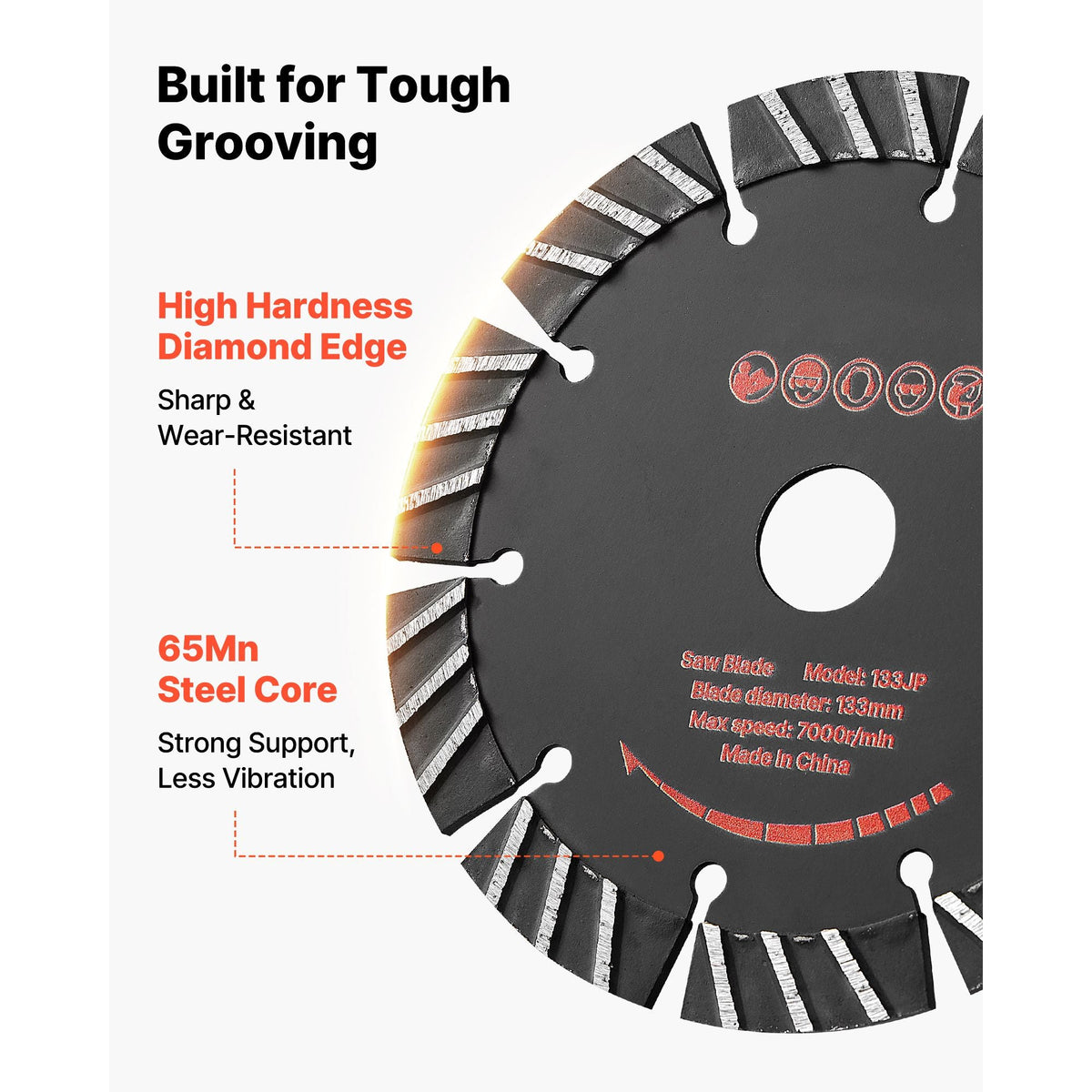 Diamond Blades 5.24 inch, 5-Pack Wall Chaser Saw Blade Cutting Blade, 0.79 in Arbor, High-Hardness Diamond Segments, 65Mn Steel Core, Dry Wet Cutting, Clean Edges for Concrete Brick Stone Cement