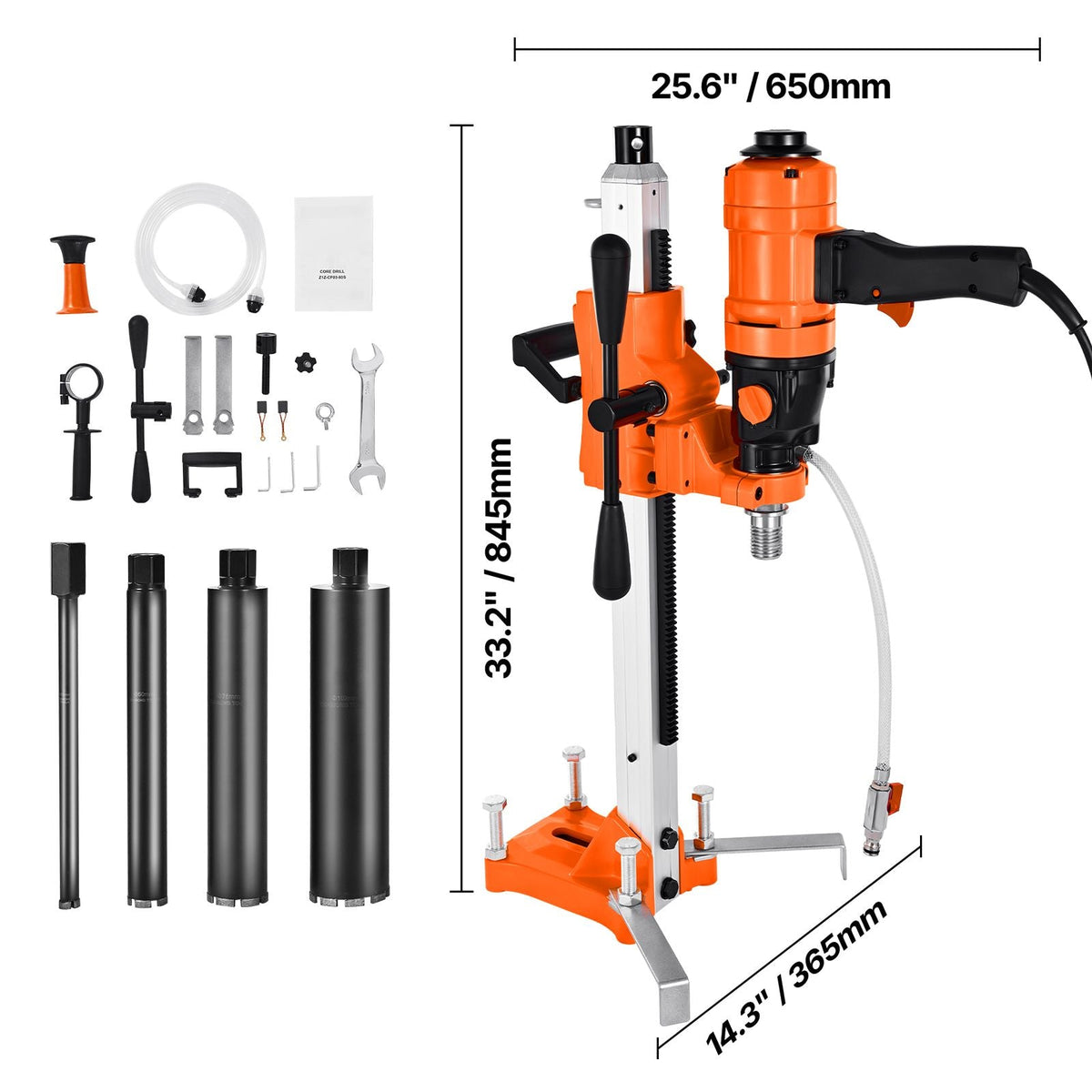 Diamond Core Drilling Machine, 8 in Drilling Diameter, 2-in-1 Handheld & Stand-Mount Dry and Wet Concrete Core Drill Rig with 4 Drill Bits, 1075/2300 RPM 2-Speed, for Concrete Brick Stone, 1800W