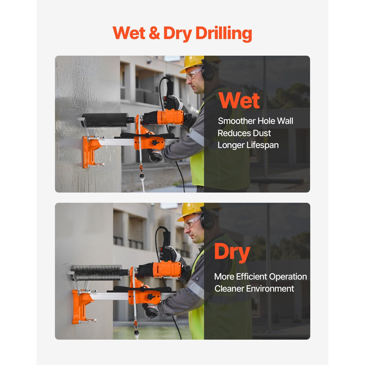 Diamond Core Drilling Machine, 8 in Drilling Diameter, 2-in-1 Handheld & Stand-Mount Dry and Wet Concrete Core Drill Rig with 4 Drill Bits, 1075/2300 RPM 2-Speed, for Concrete Brick Stone, 1800W