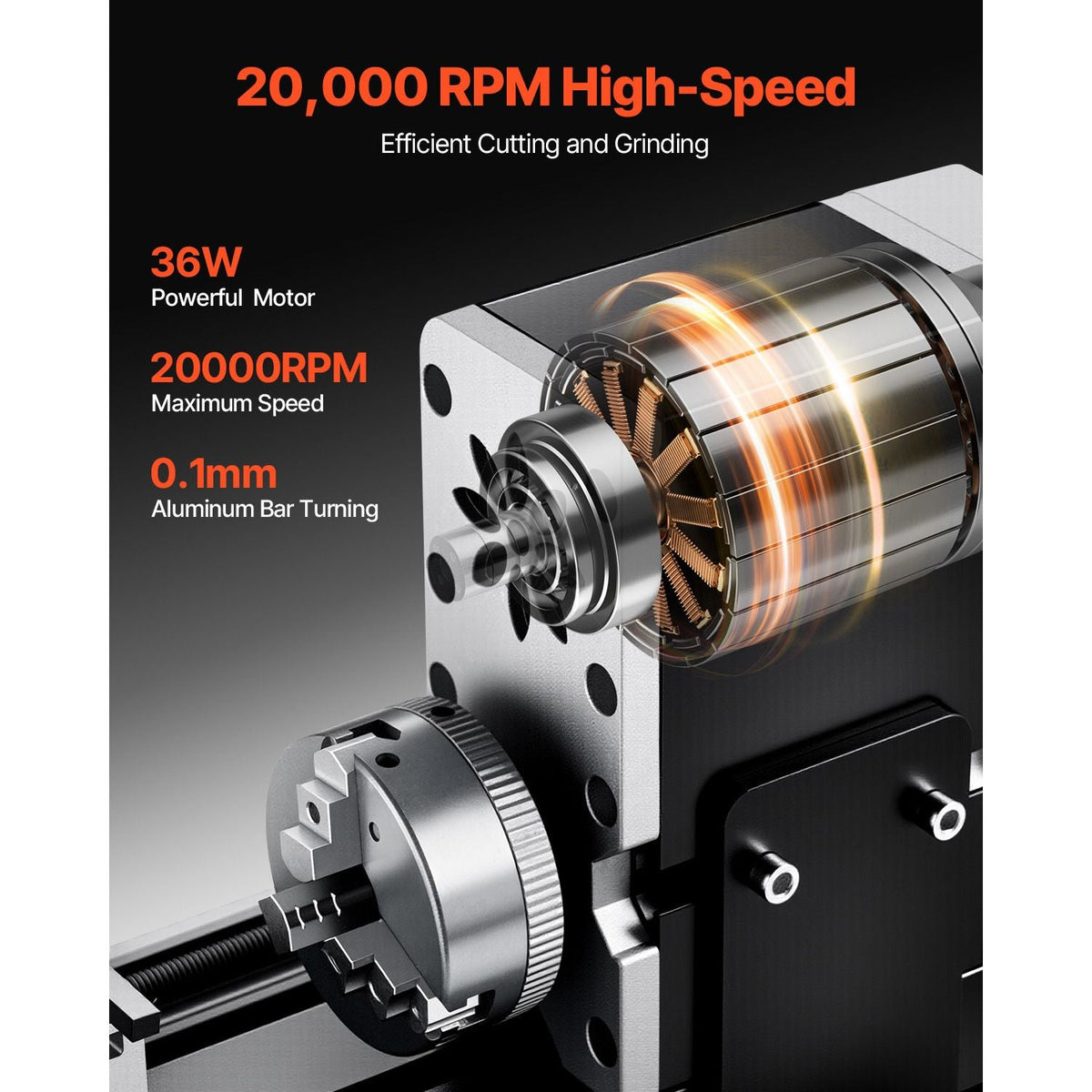 Didactical Mini Metal Lathe Machine, 2.76 x 5.12 in, 36W Power Metal Lathe, 20,000 RPM Speed, with 3-jaw Chuck, Aluminum Alloy Handwheel, for Processing Precision Parts Soft Metals Wood Plastics