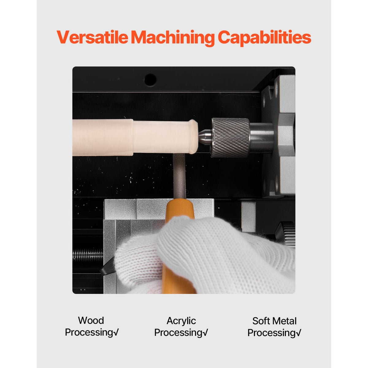 Didactical Mini Metal Lathe Machine, 2.76 x 5.12 in, 36W Power Metal Lathe, 20,000 RPM Speed, with 3-jaw Chuck, Aluminum Alloy Handwheel, for Processing Precision Parts Soft Metals Wood Plastics