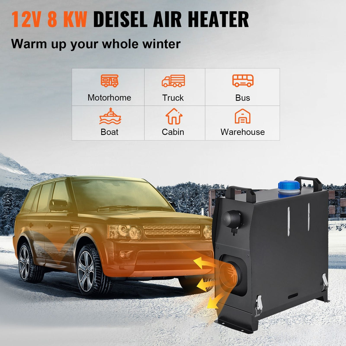 Diesel Air Heater, 12V 8KW All-in-One Diesel Heater, Diesel Parking Heater with Remote Control and Muffler for Car, Vans, Truck, RV, Boats, Trailer, Motorhome and Caravan