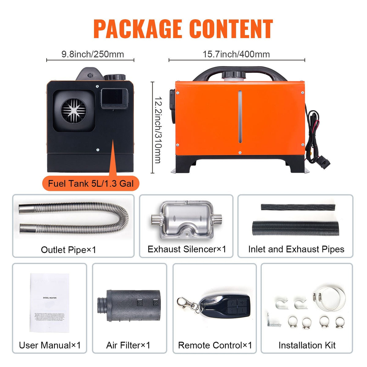 Diesel Air Heater, 12V 8KW All-on-one Diesel Heater with Remote Control and LCD Display, 5L Fuel Tank Portable Diesel Parking Heater, Rapid Heating for RV Trailer Camper Van Boat