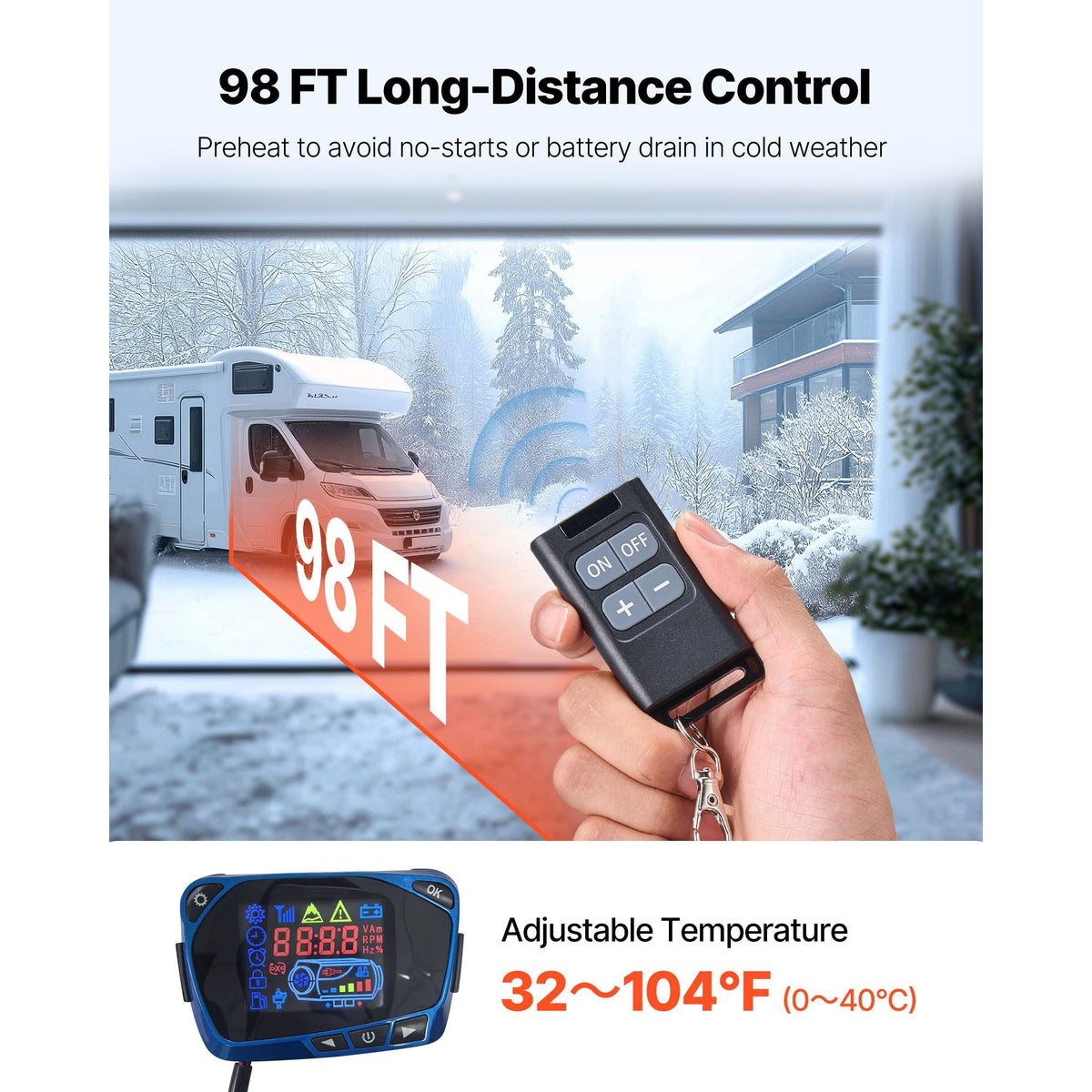 Diesel Air Heater, 8 kW DC12-24V, Fast Heating Diesel Parking Heater with Remote Control and Blue LCD Switch, Low Noise, Pre-Heating Function, for RV, Truck, Camper, Van, Boat and Trailer