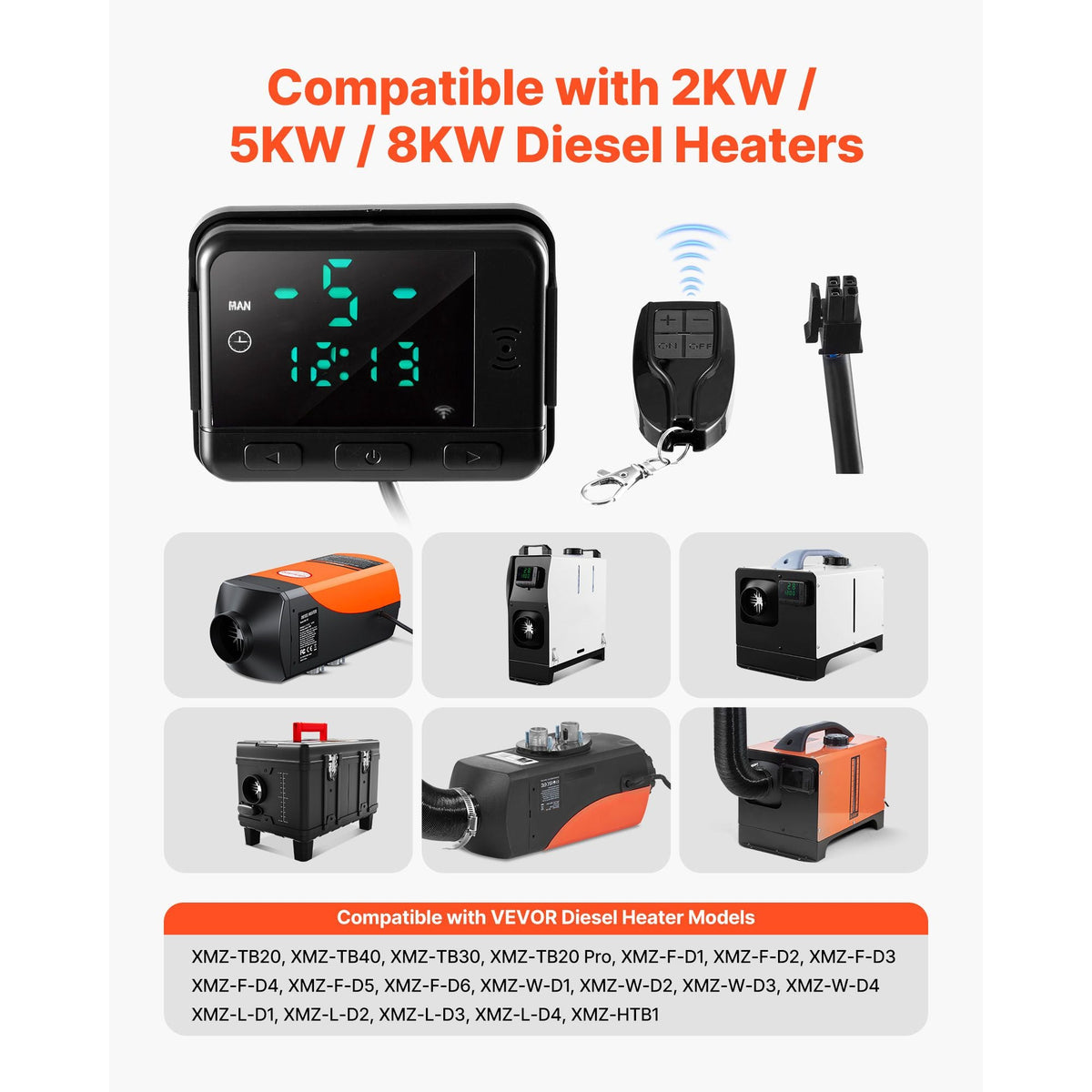 Diesel Air Heater Controller, DC5V Universal Diesel Air Heater Controller Thermostat Switch, Parking Heaters Controllers with LCD Display and Remote Control, Fits for 2KW/5KW/8KW Diesels Heaters
