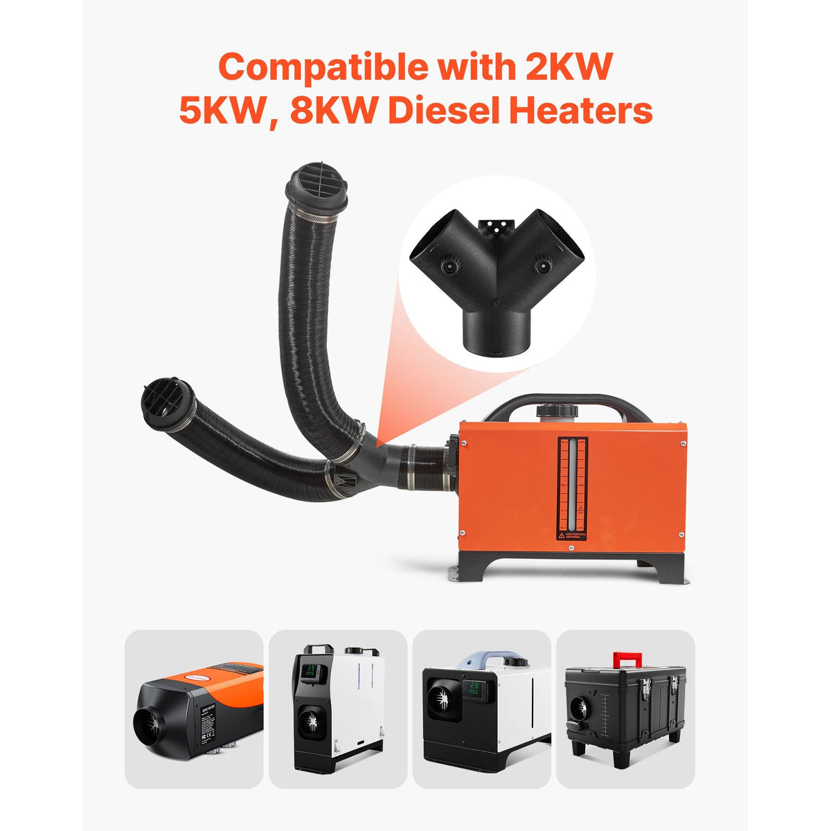 Diesel Heater Connector, 3 inch Diesel Heater Duct Connector Accessories, 3-Way Y Branch Diesels Heaters Air Vent Duct with 2 90° Rotatable Valves, Black Joint Connectors for 2KW 5KW 8KW Heaters