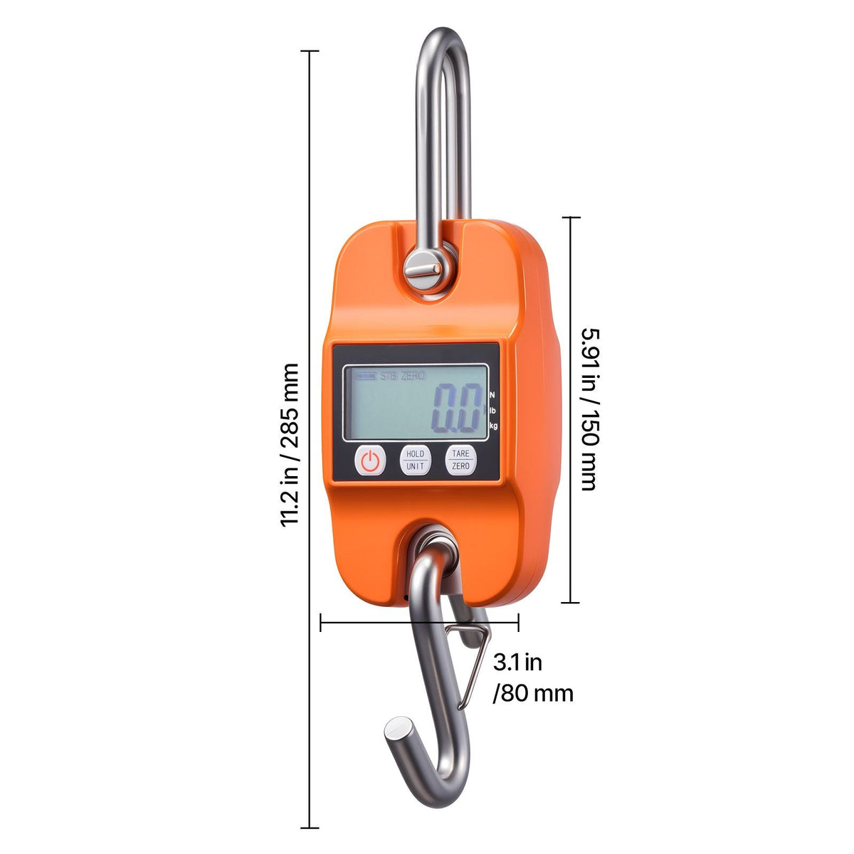 Digital Crane Scale, 880 lbs/400 kg Max Capacity, Handheld Hanging Scale with Cast Aluminum Case & LCD Display, 0.2 lbs Division & 3 Unit Switch, Auto-Off Setting, Orange