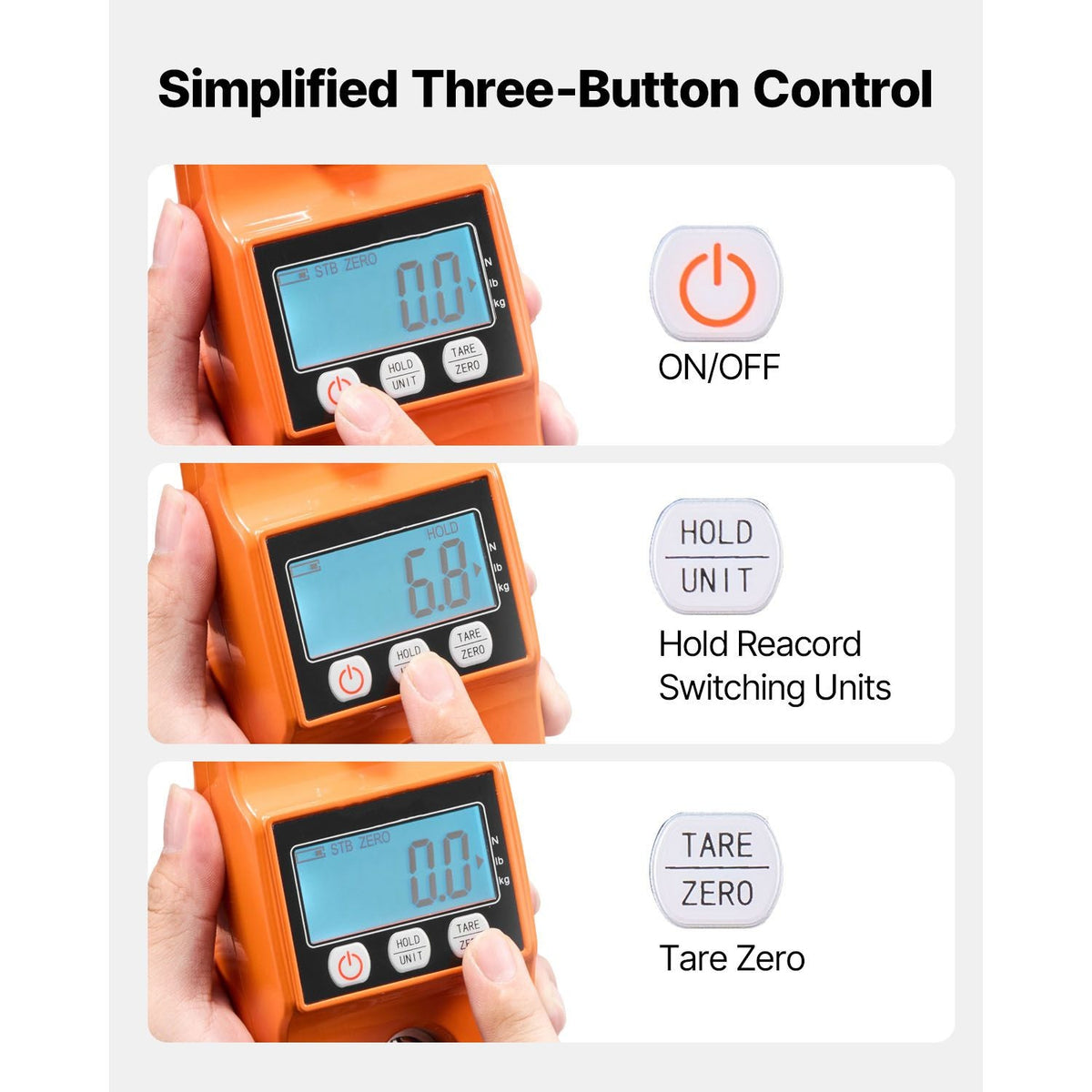 Digital Crane Scale, 880 lbs/400 kg Max Capacity, Handheld Hanging Scale with Cast Aluminum Case & LCD Display, 0.2 lbs Division & 3 Unit Switch, Auto-Off Setting, Orange