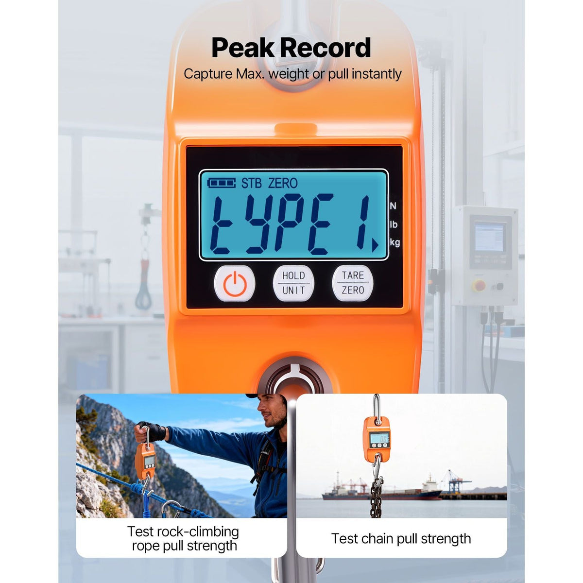 Digital Crane Scale, 880 lbs/400 kg Max Capacity, Handheld Hanging Scale with Cast Aluminum Case & LCD Display, 0.2 lbs Division & 3 Unit Switch, Auto-Off Setting, Orange