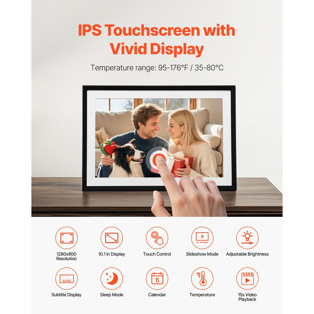 Digital Picture Frame 10.1 Inch, 1280x800 HD IPS Touch Screen Electronic Photo Frame, 32GB Memory, Auto-Rotate Portrait and Landscape, Share Photos/Videos Instantly via App, for Parents Friends