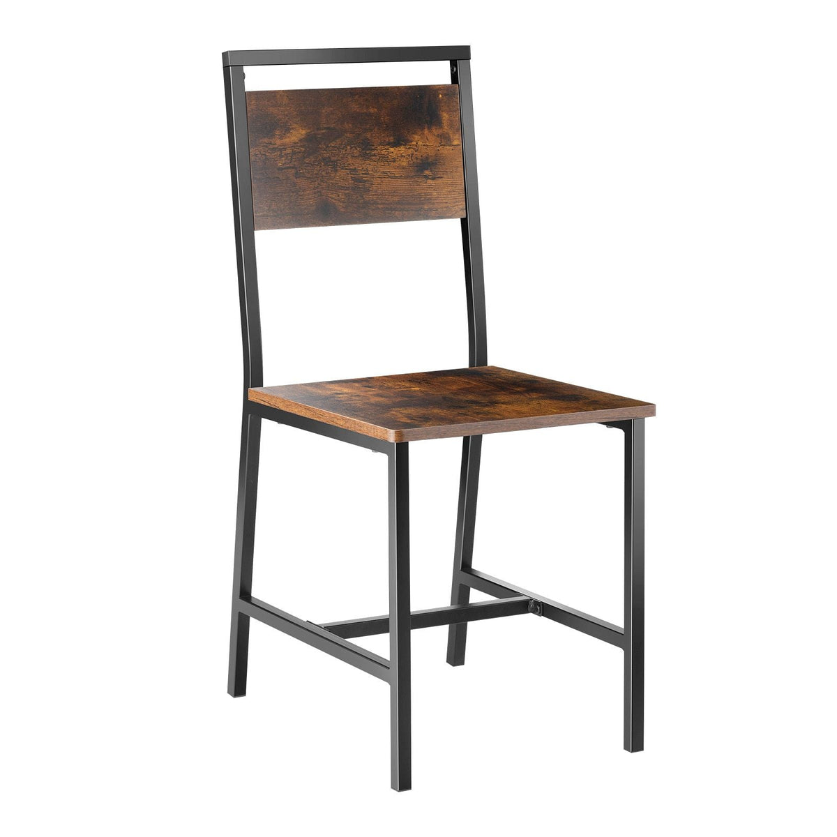 Dining Chairs Set of 2, Wooden Table Chairs with Metal Frame and Backrest, Easy to Assemble Leather Side Chair, Modern Farmhouse Walnut Chair for Kitchen Living Room, Rustic Brown and Black