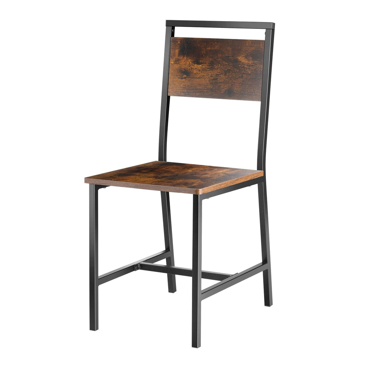 Dining Chairs Set of 2, Wooden Table Chairs with Metal Frame and Backrest, Easy to Assemble Leather Side Chair, Modern Farmhouse Walnut Chair for Kitchen Living Room, Rustic Brown and Black