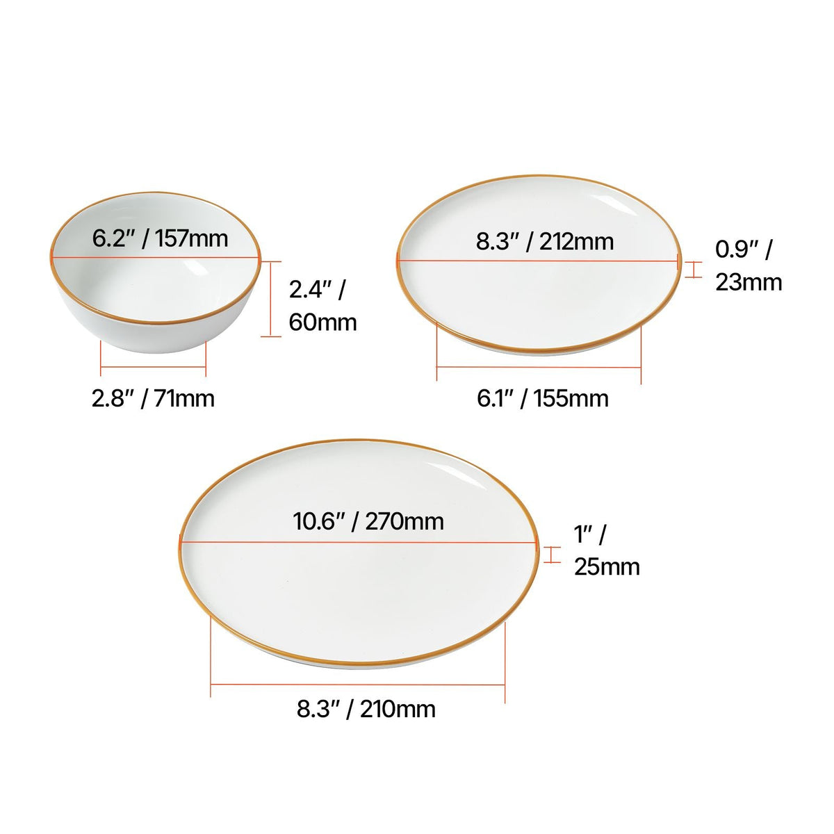 Dinnerware Set, Service for 6 (18 PCS), Round Plates and Bowls Sets, Scratch Resistant Ceramic Dinner Ware, Dishwasher and Microwave Suitable Kitchen Dish, for Dessert Salad Soup Pasta, White