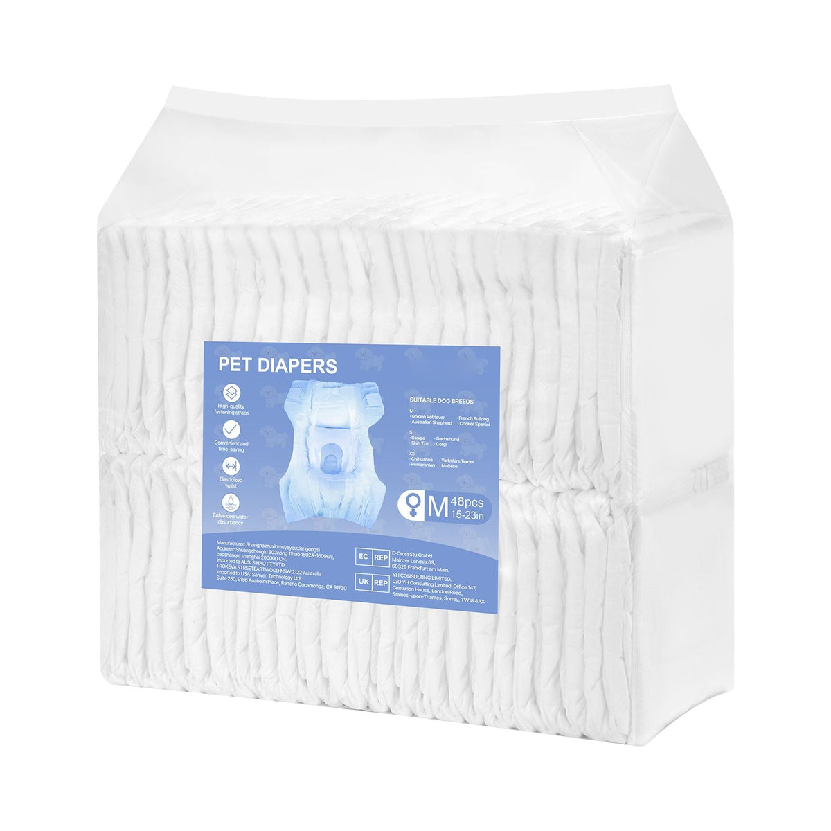 Disposable Dog Diapers, Super Absorbent Female Dog Diapers, 360° Leak-Proof Female Doggy Pet Diaper with Wetness Indicator for Heat Period, Training, Incontinence - M, 96 Count (2 Packs of 48)