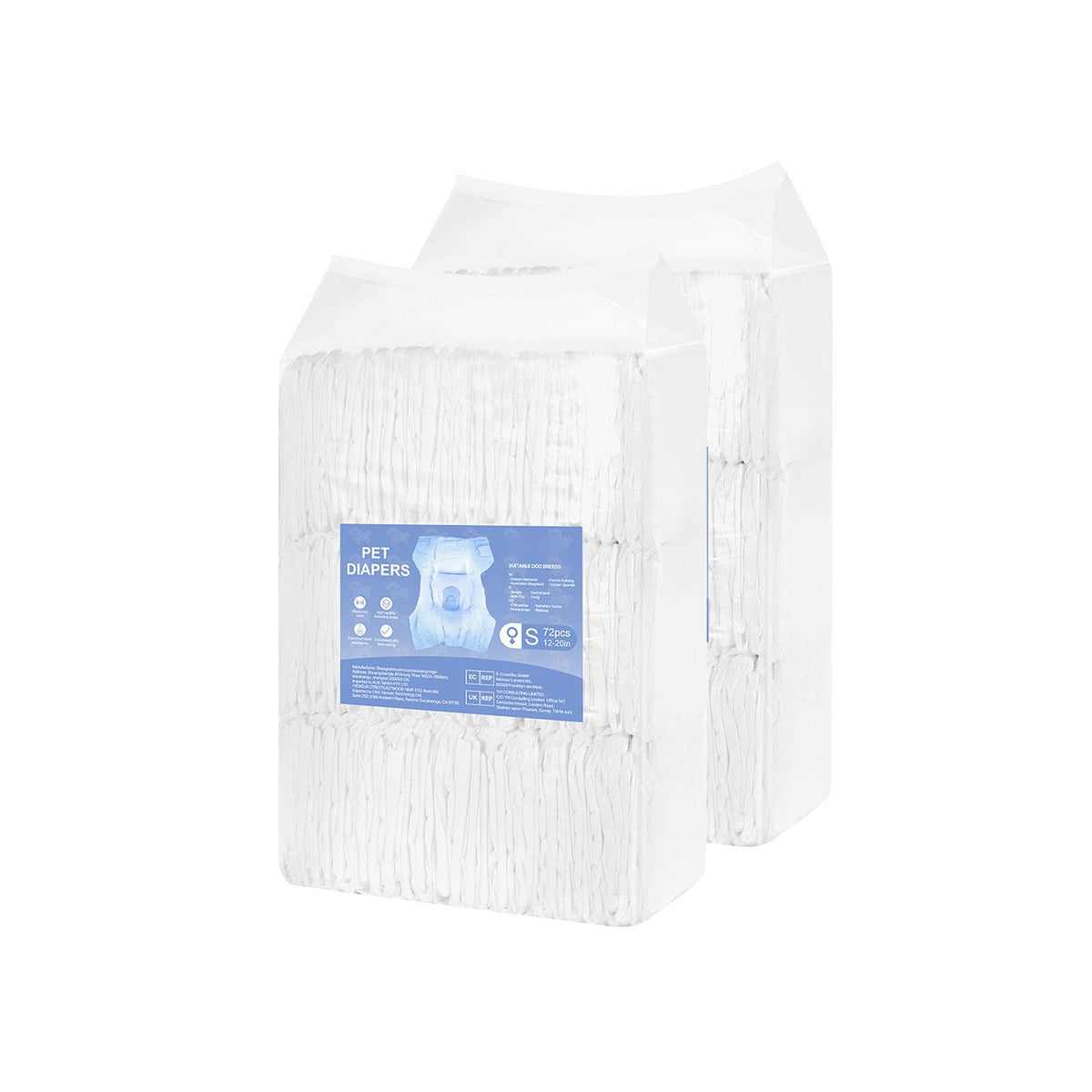 Disposable Dog Diapers, Super Absorbent Female Dog Diapers, 360° Leak-Proof Female Doggy Pet Diaper with Wetness Indicator for Heat Period, Training, Incontinence - S, 144 Count (2 Packs of 72)