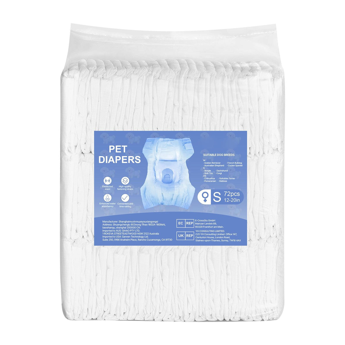 Disposable Dog Diapers, Super Absorbent Female Dog Diapers, 360° Leak-Proof Female Doggy Pet Diaper with Wetness Indicator for Heat Period, Training, Incontinence - S, 144 Count (2 Packs of 72)
