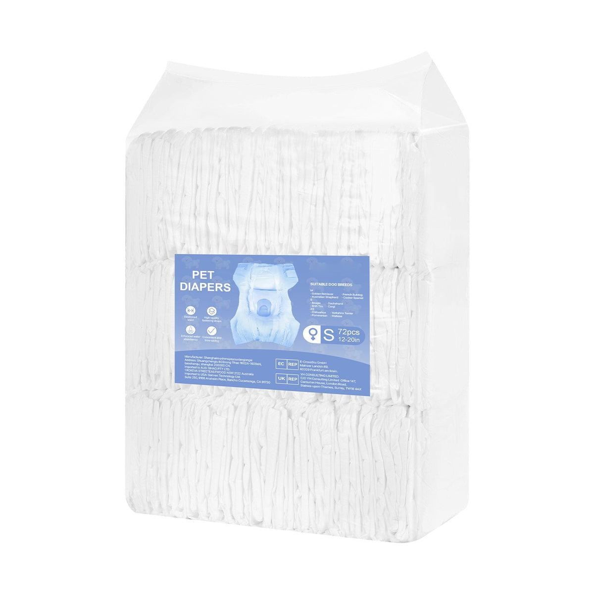Disposable Dog Diapers, Super Absorbent Female Dog Diapers, 360° Leak-Proof Female Doggy Pet Diaper with Wetness Indicator for Heat Period, Training, Incontinence - S, 144 Count (2 Packs of 72)