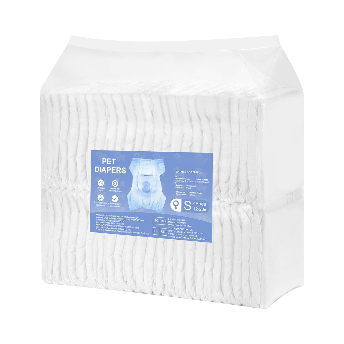Disposable Dog Diapers, Super Absorbent Female Dog Diapers, 360° Leak-Proof Female Doggy Pet Diaper with Wetness Indicator for Heat Period, Training, Incontinence - S, 96 Count (2 Packs of 48)