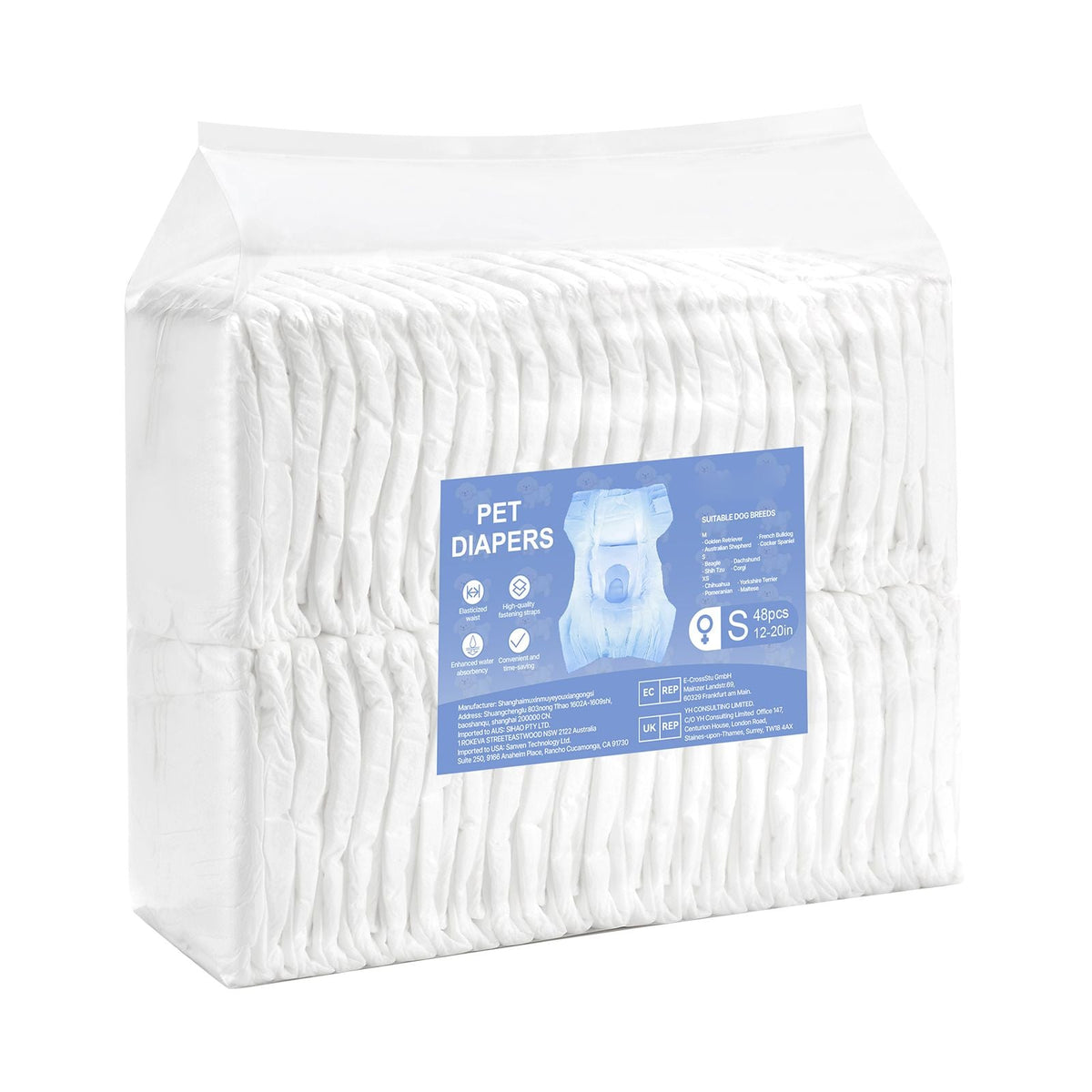 Disposable Dog Diapers, Super Absorbent Female Dog Diapers, 360° Leak-Proof Female Doggy Pet Diaper with Wetness Indicator for Heat Period, Training, Incontinence - S, 96 Count (2 Packs of 48)