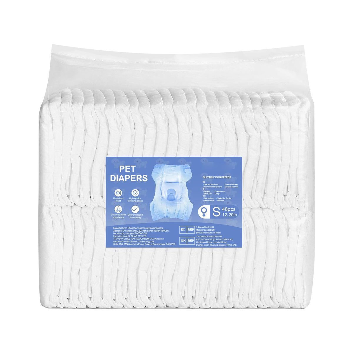 Disposable Dog Diapers, Super Absorbent Female Dog Diapers, 360° Leak-Proof Female Doggy Pet Diaper with Wetness Indicator for Heat Period, Training, Incontinence - S, 96 Count (2 Packs of 48)