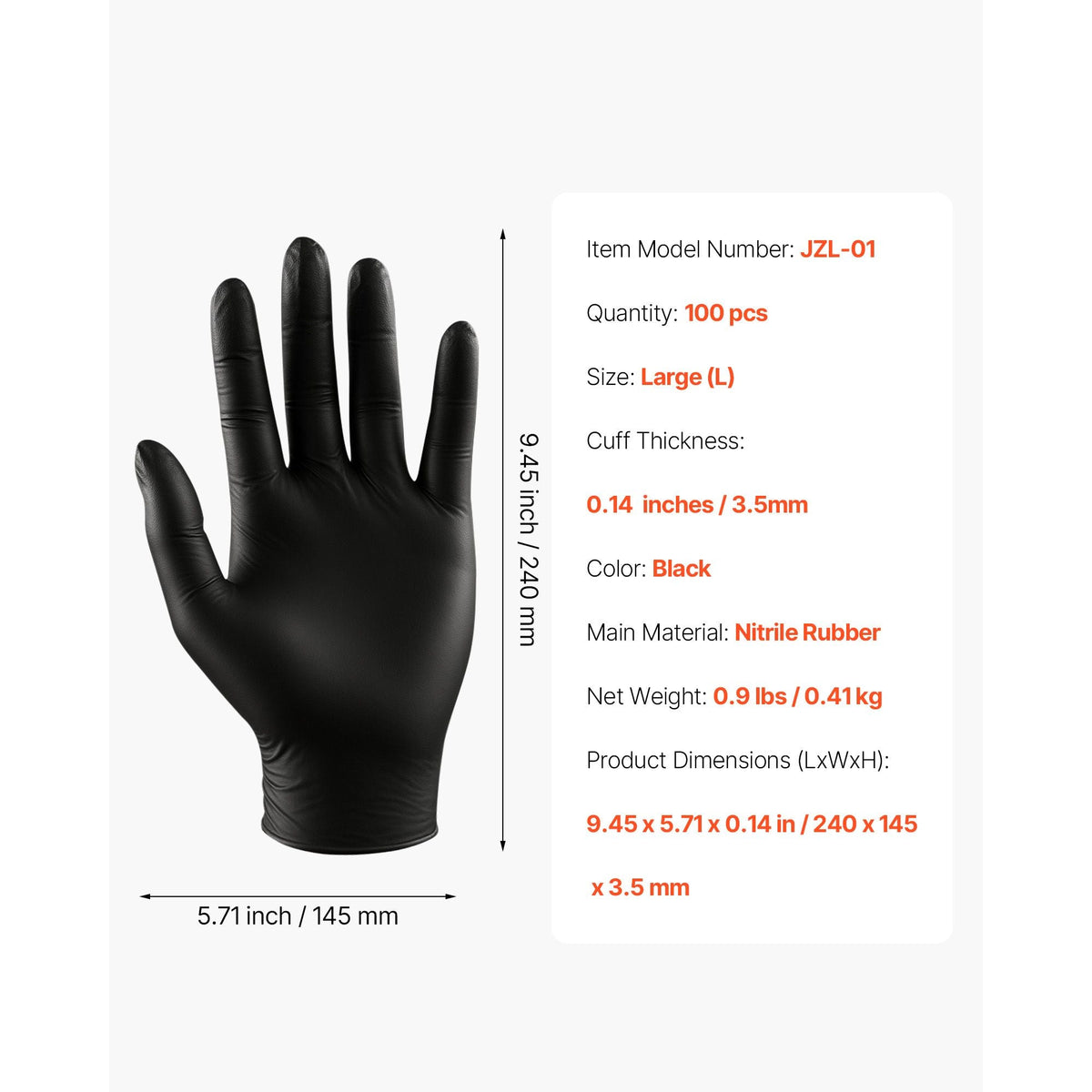Disposable Gloves, 4.5 Mil Black Nitrile Gloves with Textured Fingertips, Latex & Powder-Free, Food-Grade, Puncture Resistance, Ideal for Medical Exams, Cooking and Cleaning, 100 Count, Large