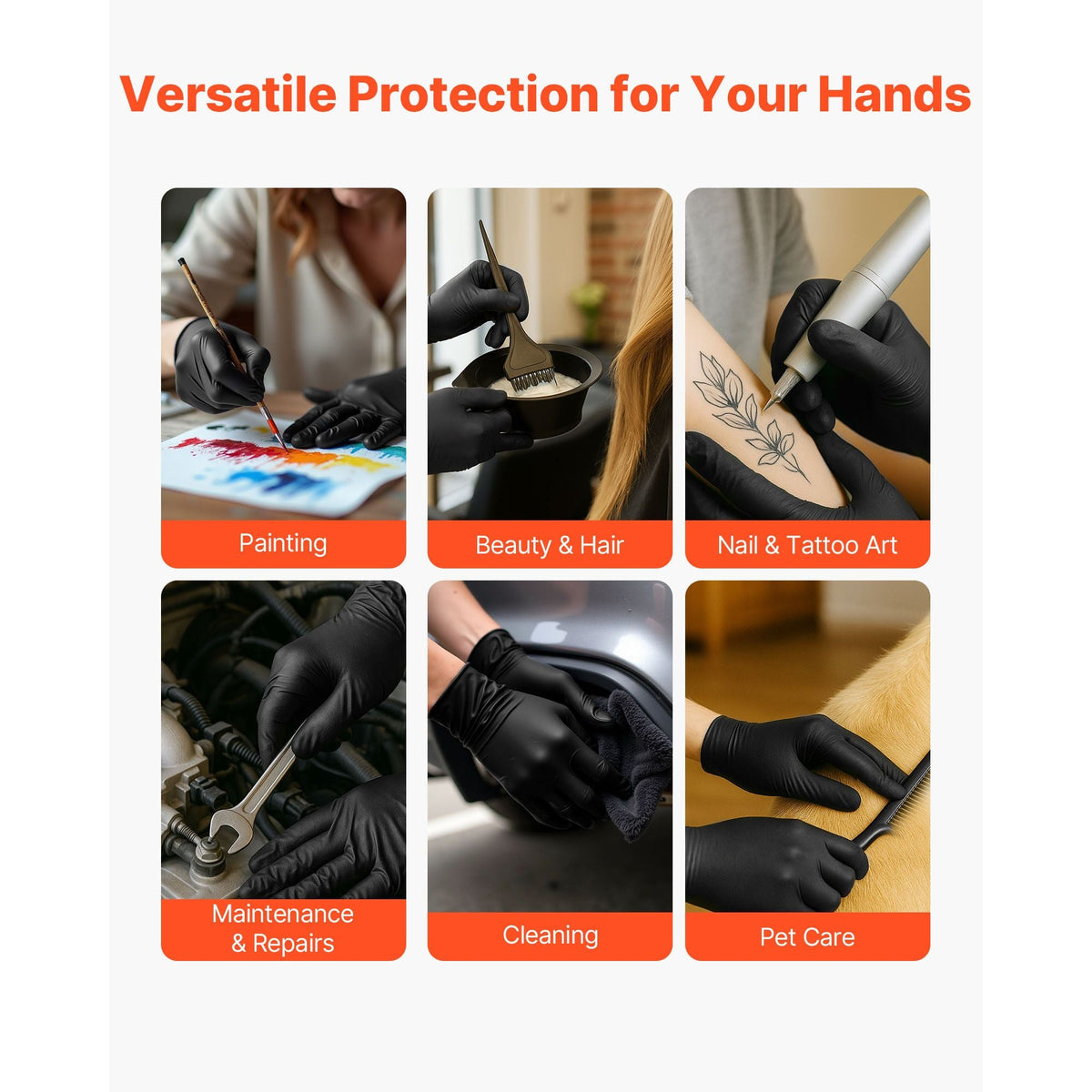Disposable Gloves, 4.5 Mil Black Nitrile Gloves with Textured Fingertips, Latex & Powder-Free, Food-Grade, Puncture Resistance, Ideal for Medical Exams, Cooking and Cleaning, 100 Count, Large