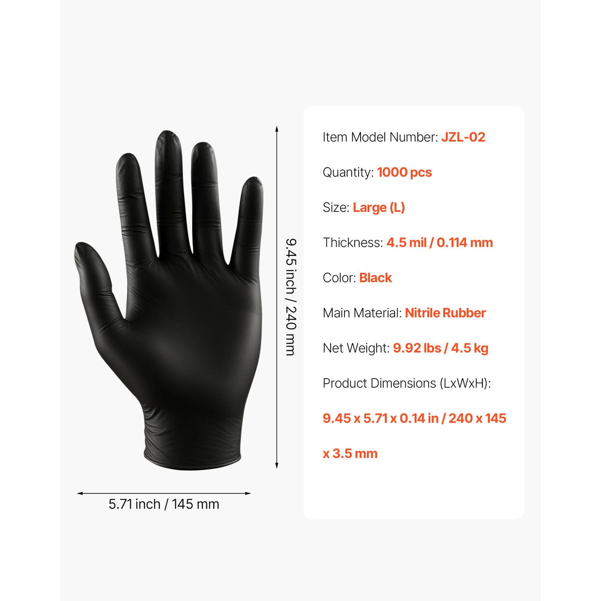Disposable Gloves, 4.5 Mil Black Nitrile Gloves with Textured Fingertips, Latex & Powder-Free, Food-Grade, Puncture Resistance, Ideal for Medical Exams, Cooking and Cleaning, 1000 Count, Large