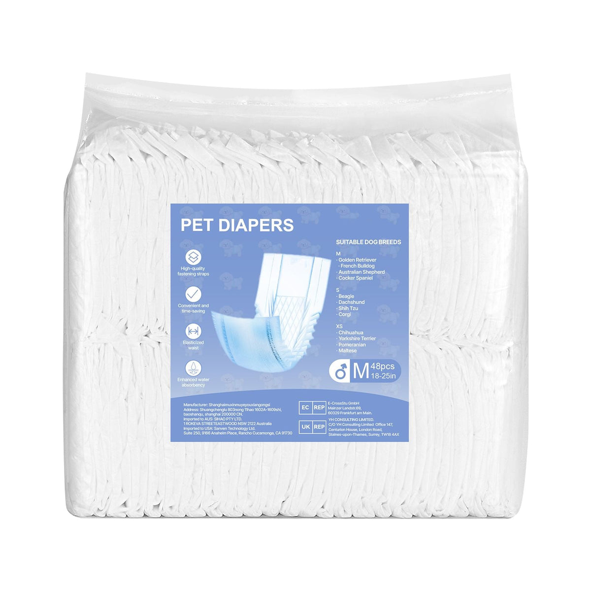 Disposable Male Dog Diapers, Super Absorbent Male Dog Wraps, 360 ° Leak-Proof Belly Bands with Wetness Indicator for Doggies in Heat, Training, Incontinence - M, 96 Count (2 Packs of 48)