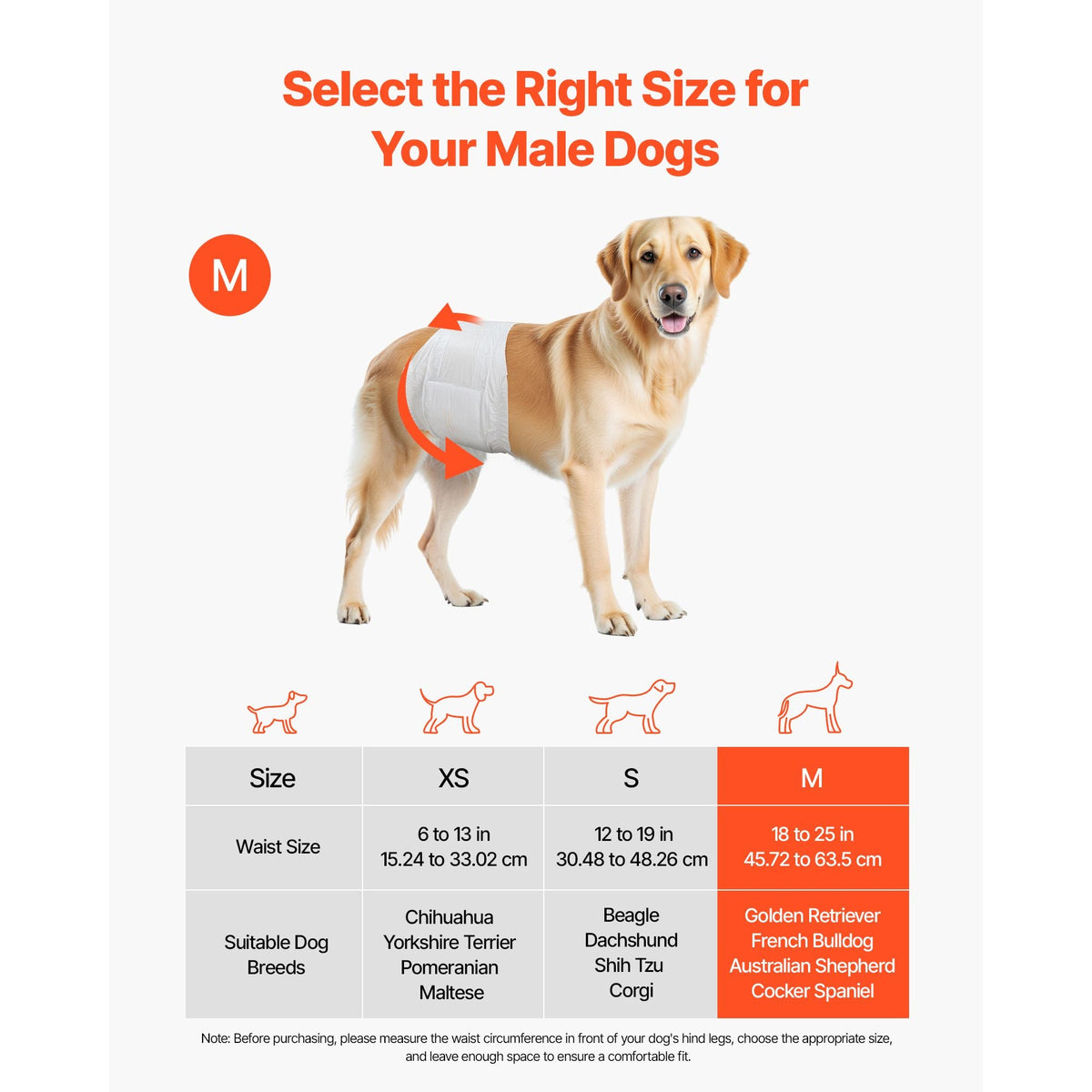 Disposable Male Dog Diapers, Super Absorbent Male Dog Wraps, 360 ° Leak-Proof Belly Bands with Wetness Indicator for Doggies in Heat, Training, Incontinence - M, 96 Count (2 Packs of 48)