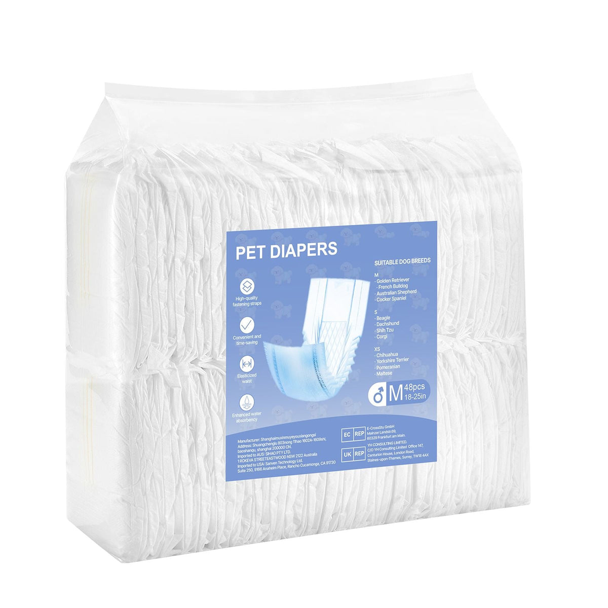 Disposable Male Dog Diapers, Super Absorbent Male Dog Wraps, 360 ° Leak-Proof Belly Bands with Wetness Indicator for Doggies in Heat, Training, Incontinence - M, 96 Count (2 Packs of 48)