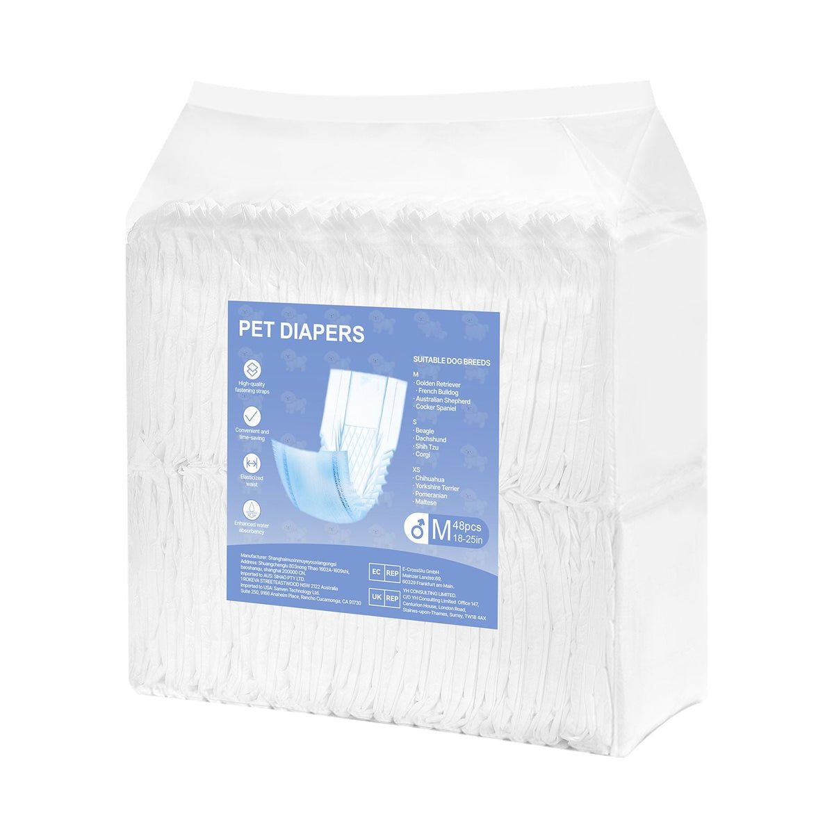Disposable Male Dog Diapers, Super Absorbent Male Dog Wraps, 360 ° Leak-Proof Belly Bands with Wetness Indicator for Doggies in Heat, Training, Incontinence - M, 96 Count (2 Packs of 48)