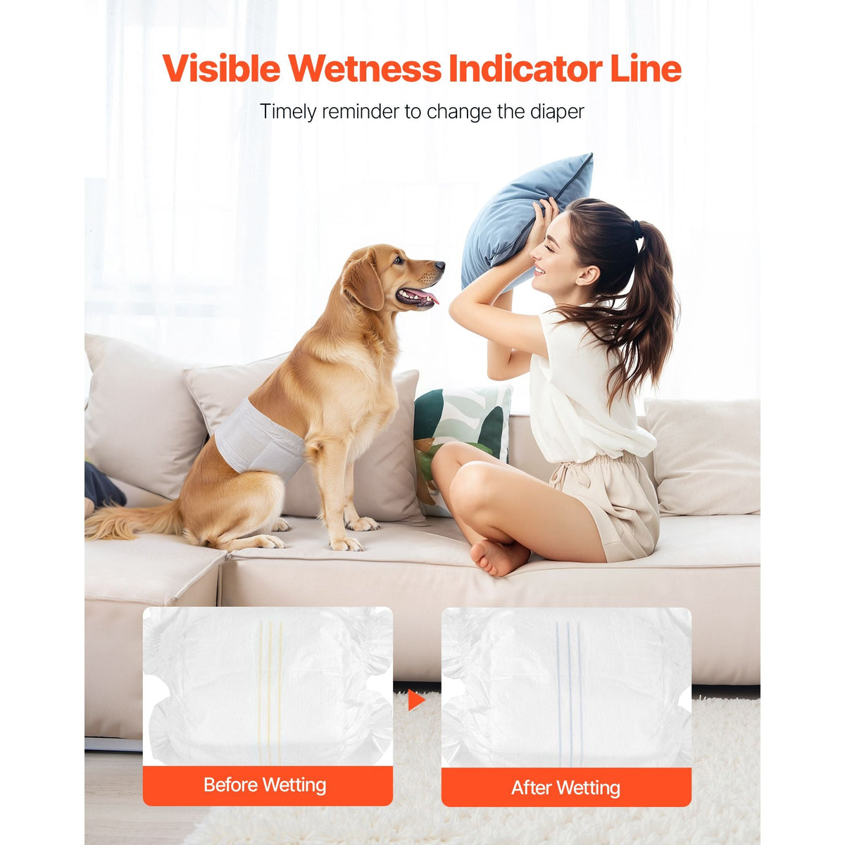 Disposable Male Dog Diapers, Super Absorbent Male Dog Wraps, 360 ° Leak-Proof Belly Bands with Wetness Indicator for Doggies in Heat, Training, Incontinence - M, 96 Count (2 Packs of 48)