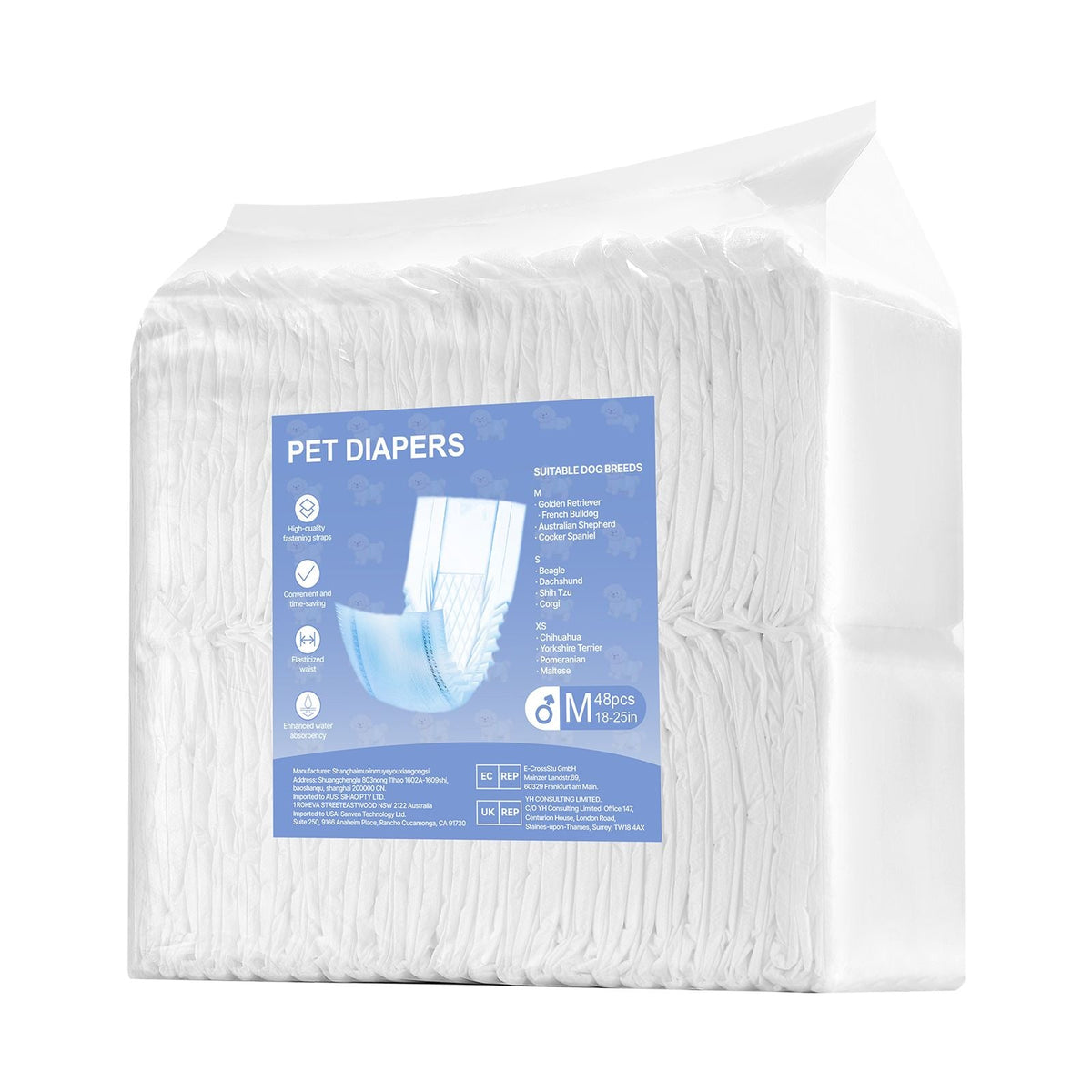 Disposable Male Dog Diapers, Super Absorbent Male Dog Wraps, 360 ° Leak-Proof Belly Bands with Wetness Indicator for Doggies in Heat, Training, Incontinence - M, 96 Count (2 Packs of 48)