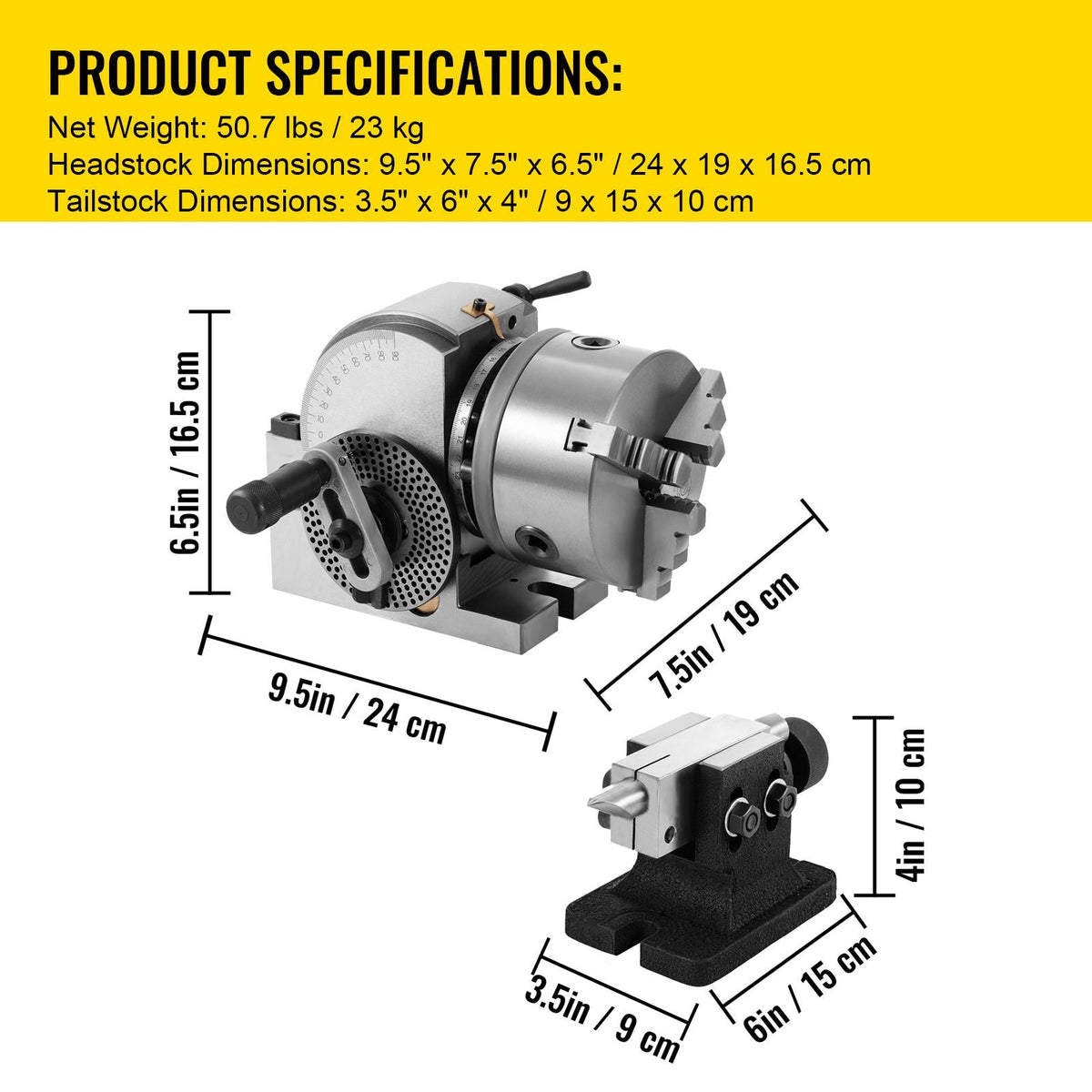 Dividing Head BS-0 5Inch 3 Jaw Chuck Dividing Head Set Precision Semi Universal Dividing Head for Milling Machine Rotary Table Tailstock Milling Set (5 Inch Chuck)
