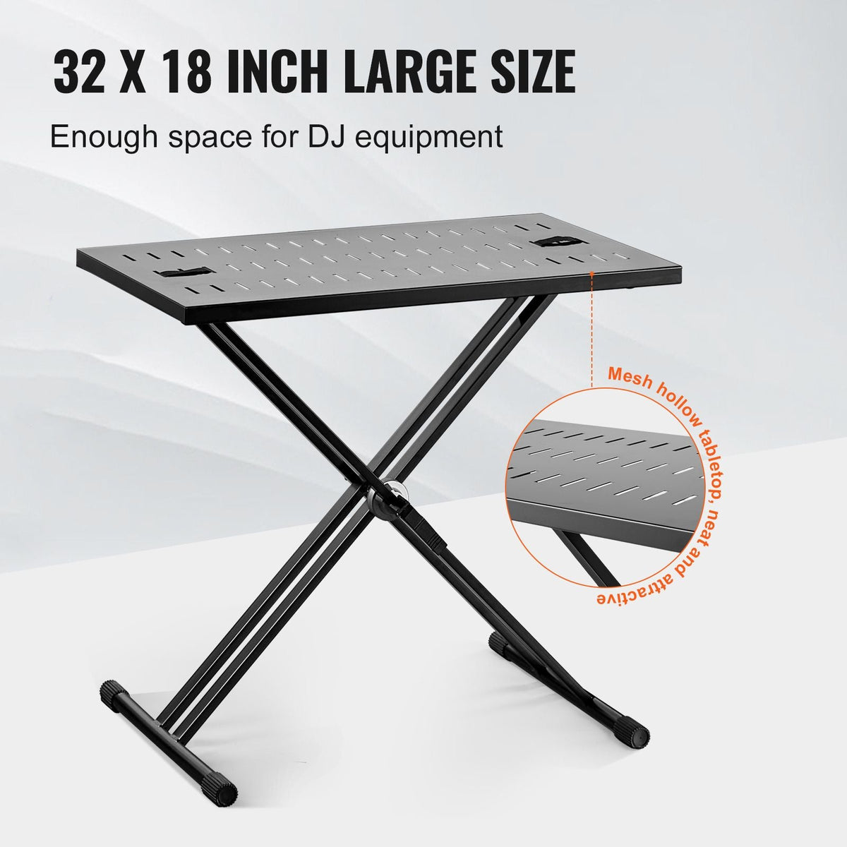DJ Table Stand, 32" x 20" Portable DJ Laptop and Controller Stand, Lightweight DJ Desk DJ Booth Adjustable Height DJ Stand, Foldable Double-X Braced Keyboard Stand & Tabletop, Audio Mixer Stand