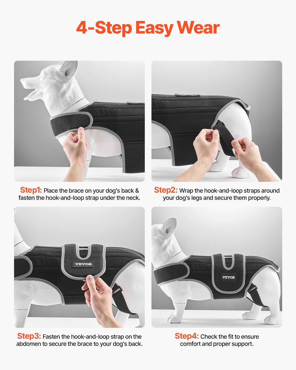 Dog Back Brace Adjustable Dog Spine Support Harness for IVDD After-Surgery