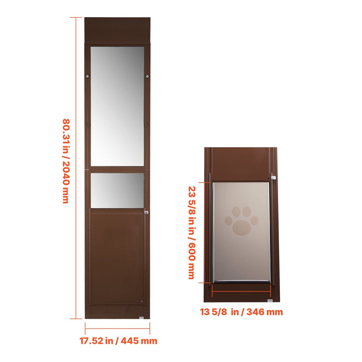Dog Door for Sliding Glass Door, 75 7/8 to 80 11/16 in Adjustable Height, Aluminum Alloy Frame with Rotating Hinges, Lock Design, 13 5/8 x 23 5/8 in Flap, Sliding Glass Pet Door for Renters